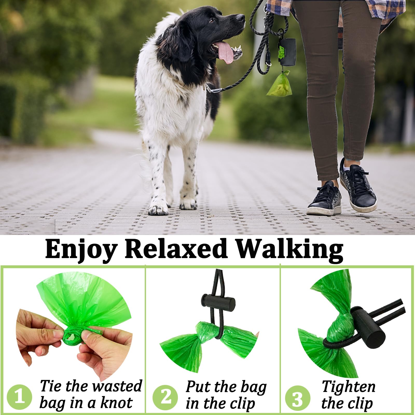Cakovano Dog Poop Bag Holder For Leash, 2 In 1 Dog Waste Bag Dispenser & Holder, Plus 15 Poop Bags