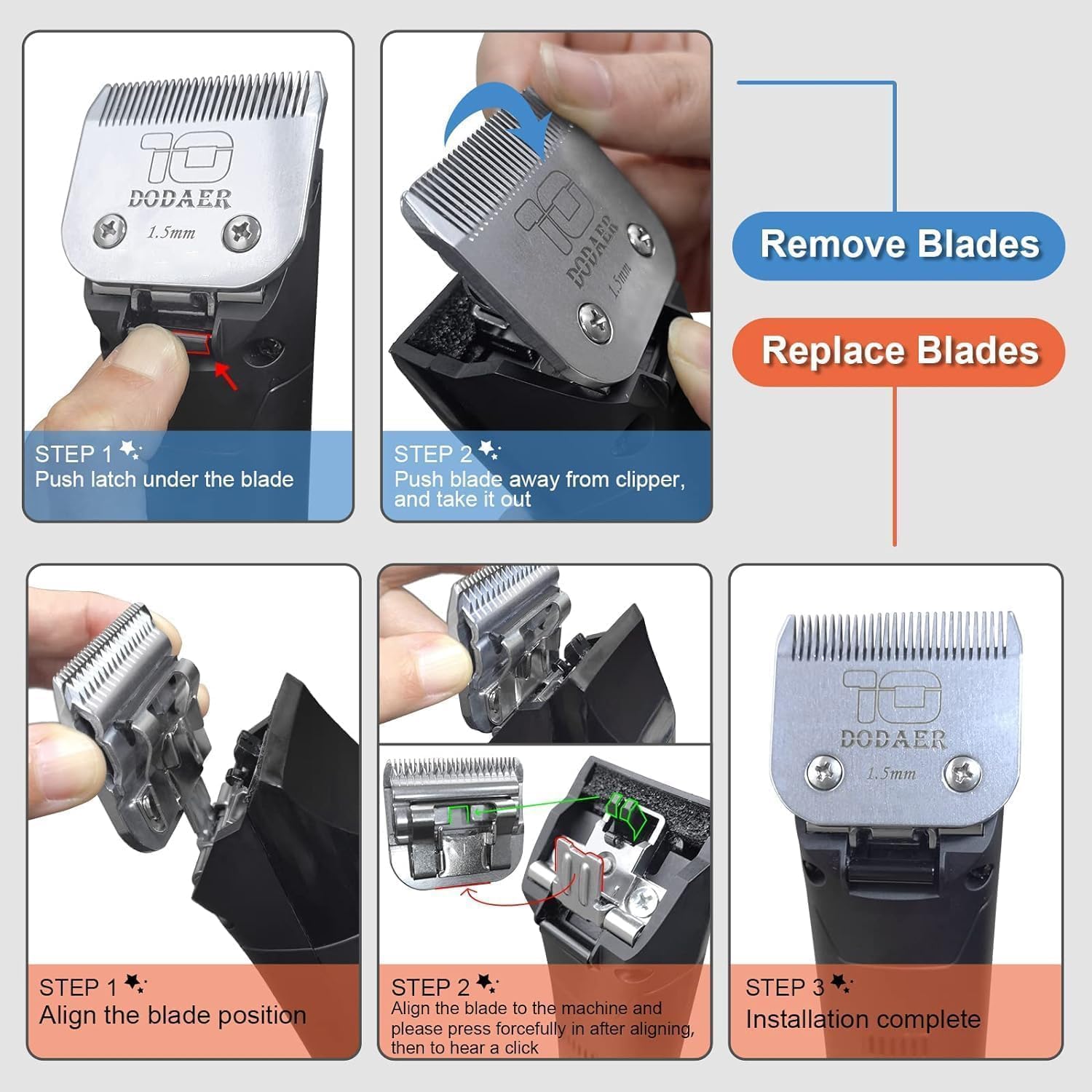 Detachable Pet Dog Grooming Blades Of Stainless Steel,Compatible With Andis,Oster-A5,Wahl Km10 Series,Size 10/7F/5F/4F/3F, 5 Cou