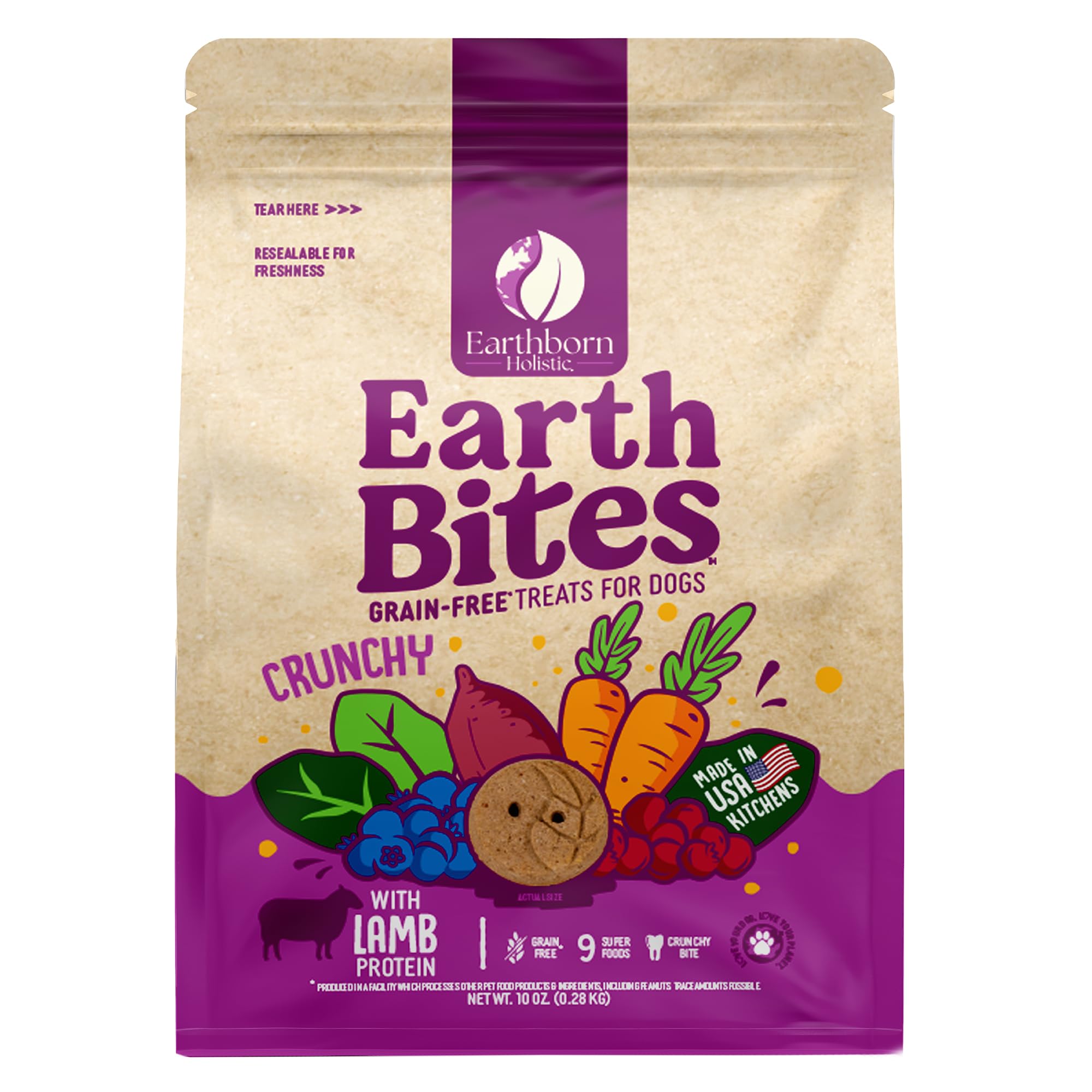 earthborn EarthBites Crunchy Grain Free Treats for Dogs (Lamb)