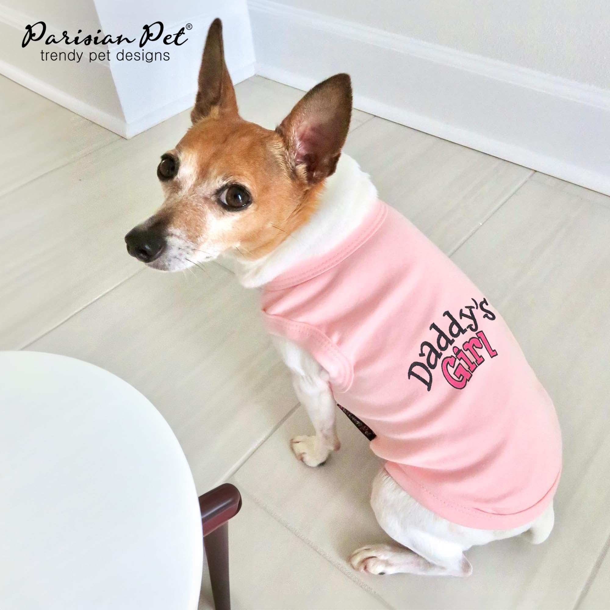 Parisian Pet Dog T-Shirt With Embroidered 'Daddy’S Girl' Words - 100% Cotton, Breathable, Sleeveless Girl Dog Clothes - Machine Washable Dog Shirts For Small Dogs, S