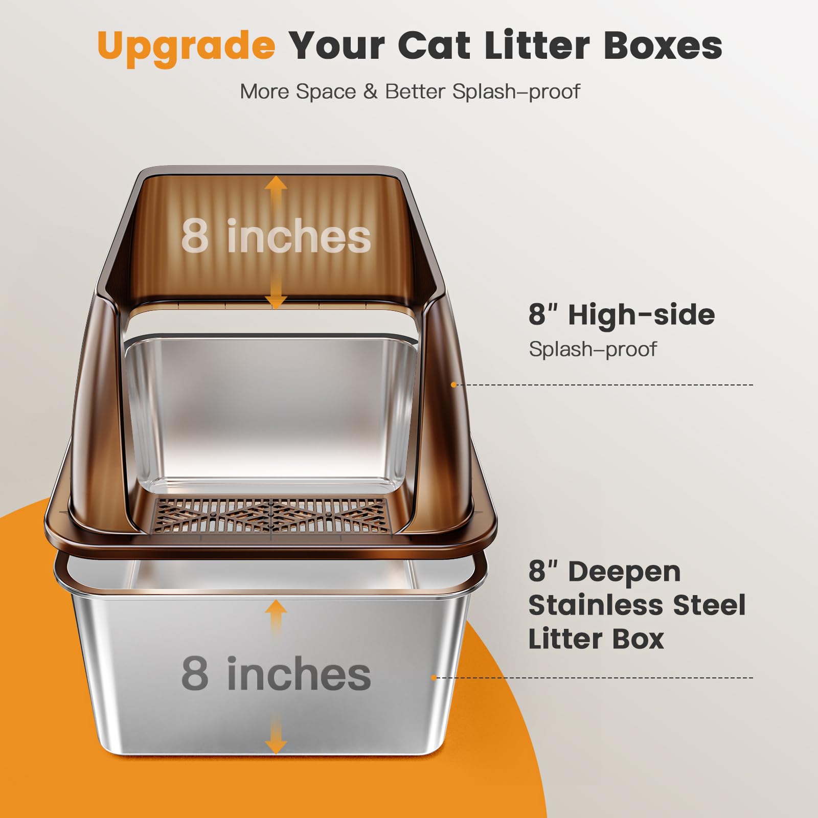 Tripamin 15    Xl Stainless Steel Cat Litter Box Enclosure, Xxl Stainless Steel High Sides With Lid, Extra Large Metal Cat Litte