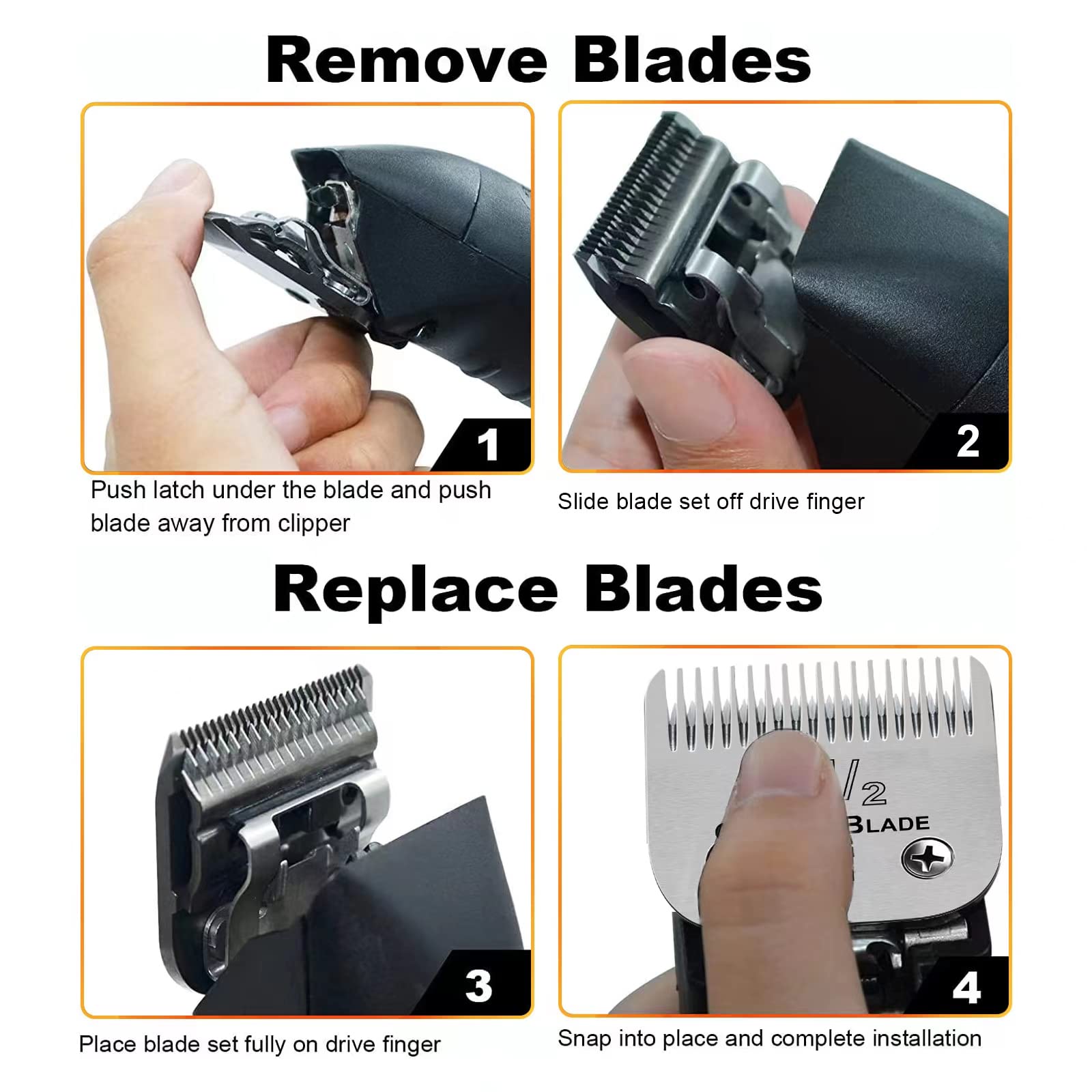 Professional Detachable Replacement Ceramic Blades Set,Compatible With Oster Classic 76/Star-Teq/Power-Teq Andi A*Dis Agc,Bdc,Bgc,Mbg Series Clippers (Size 1-1/2+Size 2)