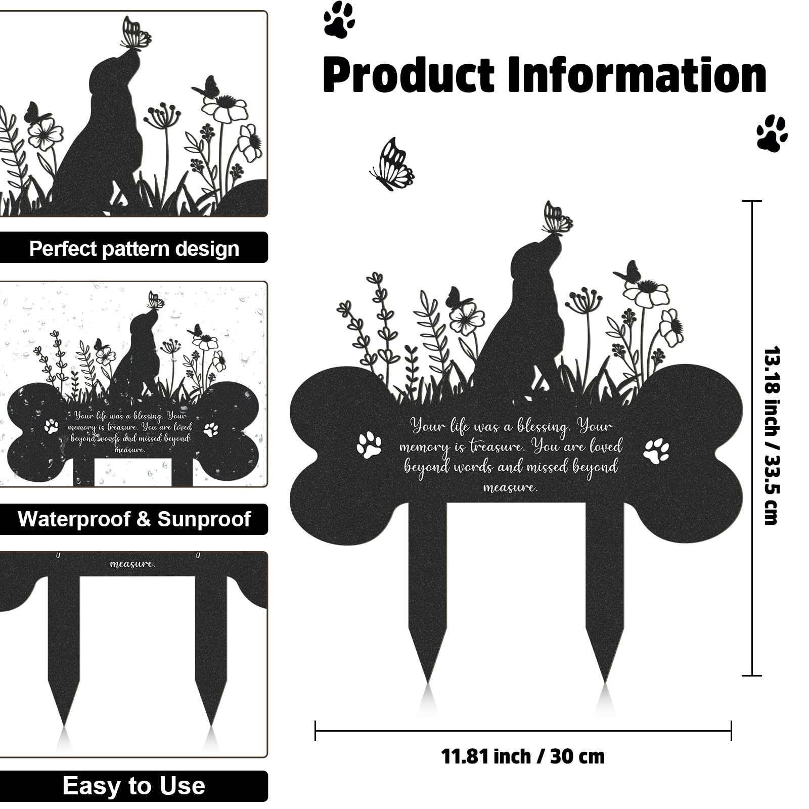 Rngmsi Pet Grave Markers Dog, Metal Dog Memorial Garden Markers Decorations For Cemetery, Pets Waterproof Grave Stakes Plaque Pe