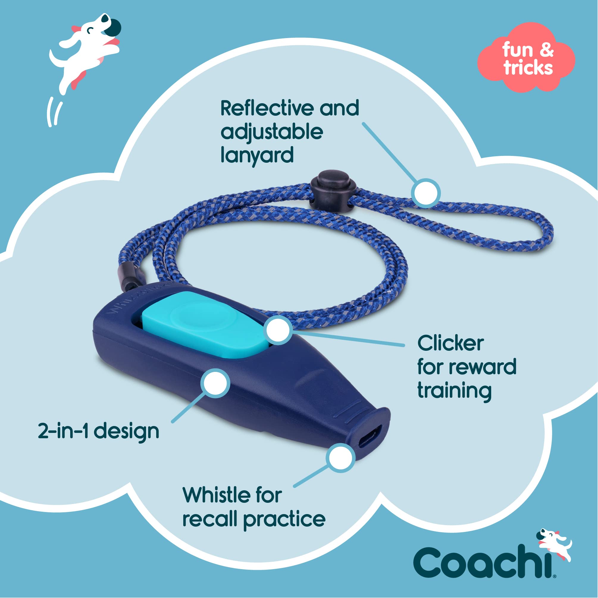 Coachi Whizzclick, 2-In-1 Combined Clicker And Whistle, Dog Training Whistle For Recall And Clicker Training For Rewarding, Adju