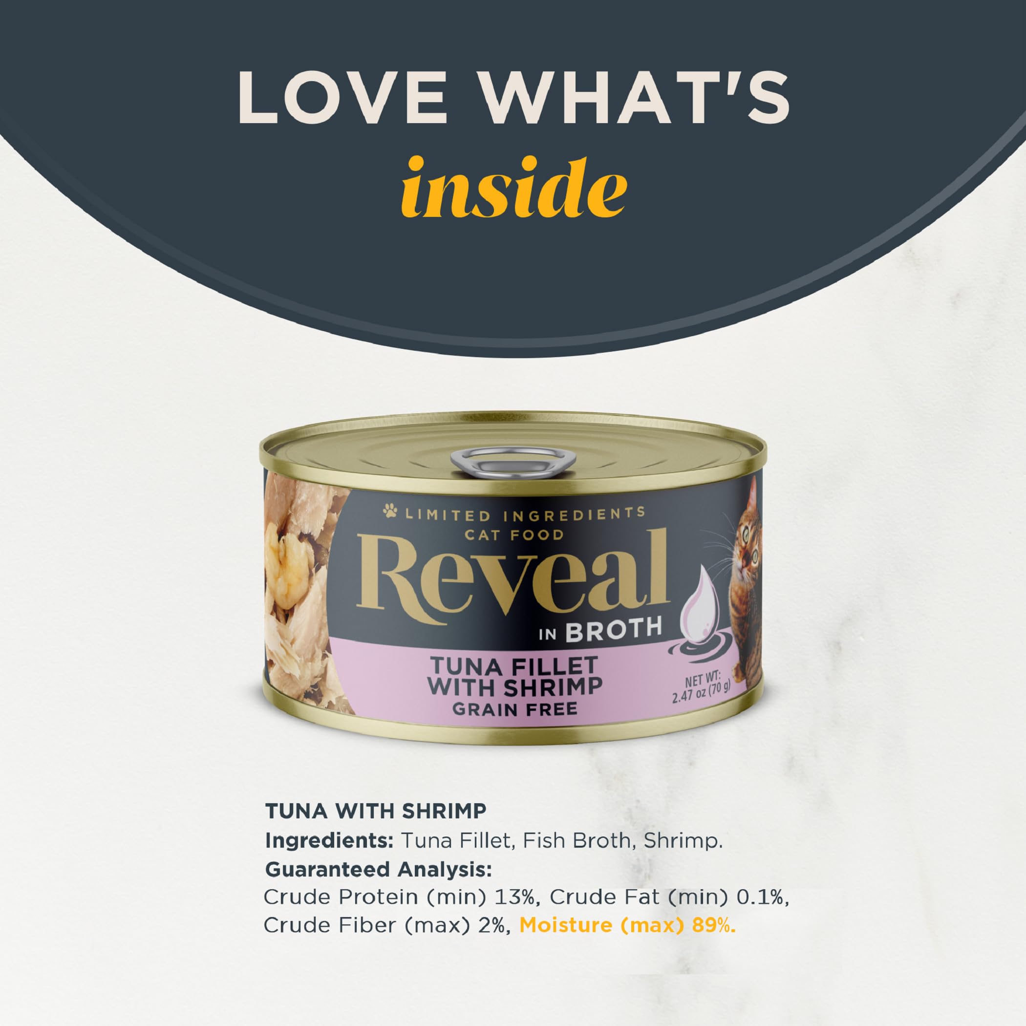 Reveal Natural Wet Cat Food, 24 Count, Grain Free, Limited Ingredient Canned Food for Cats, Tuna Fillet with Shrimp in Broth, 2.