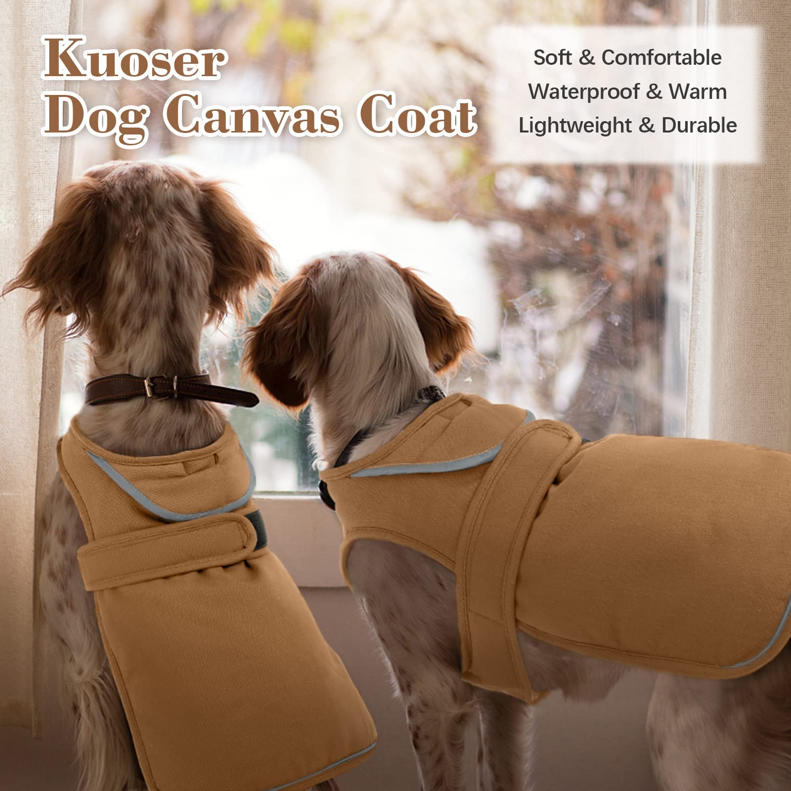 Kuoser Canvas Dog Winter Coat, Warm Dog Jacket Reflective Fleece Dog Cold Weather Coat Warm Doggie Clothes Waterproof Dog Vest W