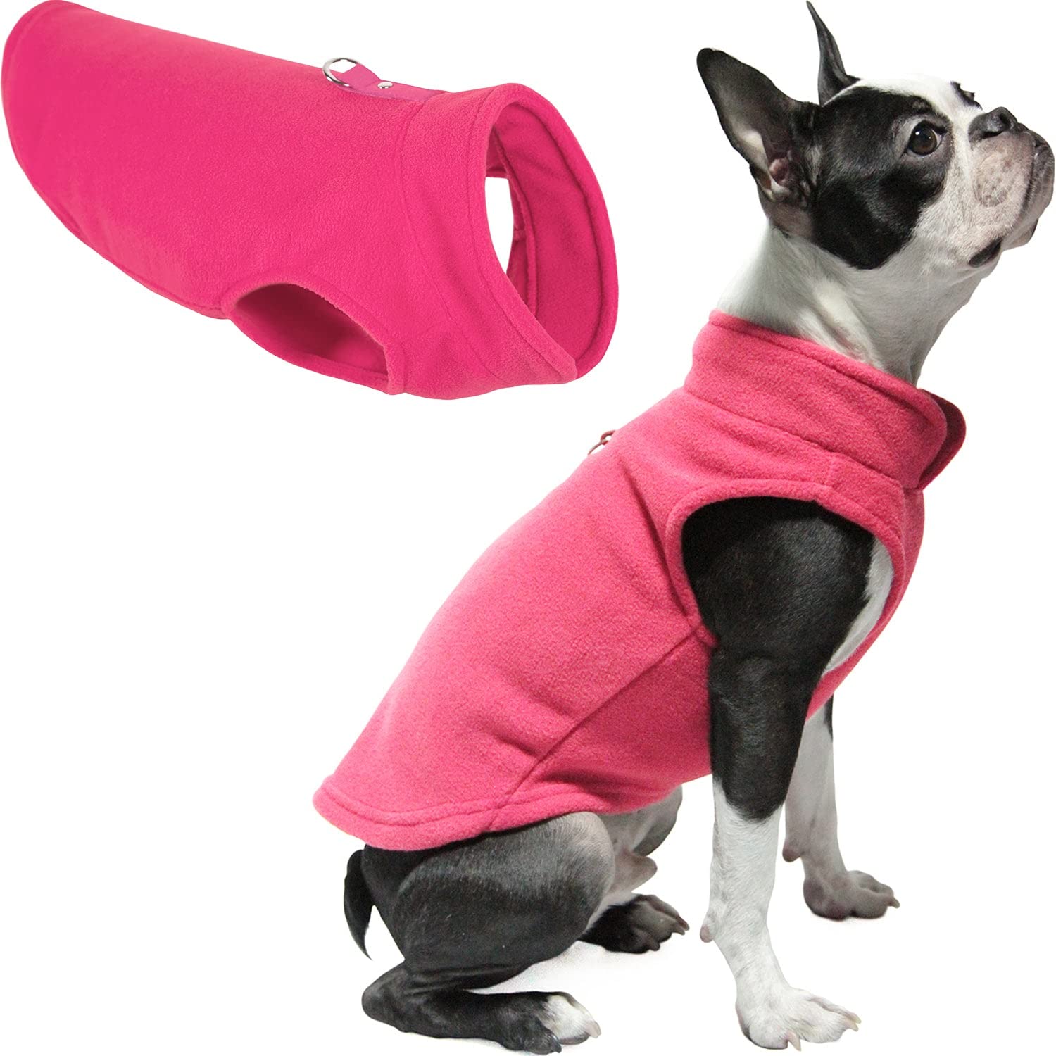 Gooby Fleece Vest Dog Sweater - Pink, Medium - Warm Pullover Fleece Dog Jacket With O-Ring Leash - Winter Small Dog Sweater Coat - Cold Weather Dog Clothes For Small Dogs Boy Or Girl