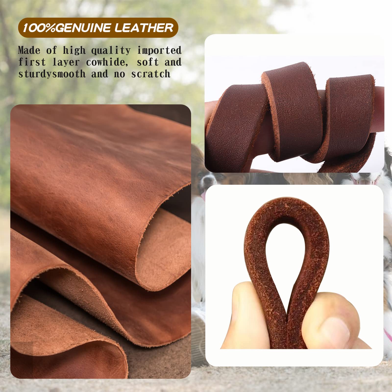 Meruogkar Leather Dog Leash 5Ft X 3/4 Inch,Strong Heavy Duty Genuine Leather Braided Dog Training Leash, Soft And Comfortable Le