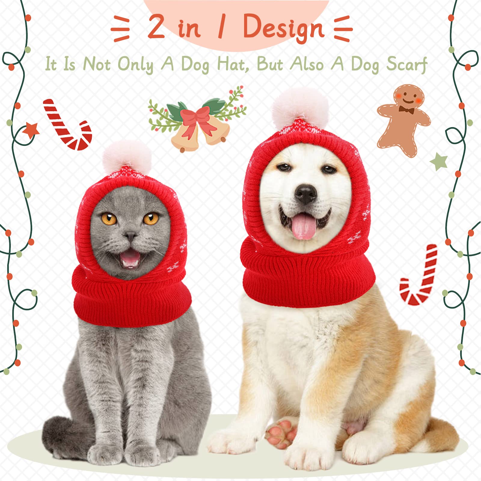 Kuoser Dog Winter Hat, Dog Knitted Hat Pet Christmas Winter Warm Caps Cute Accessories Neck Ear Warmer Hood Warm Scarf Party Dec