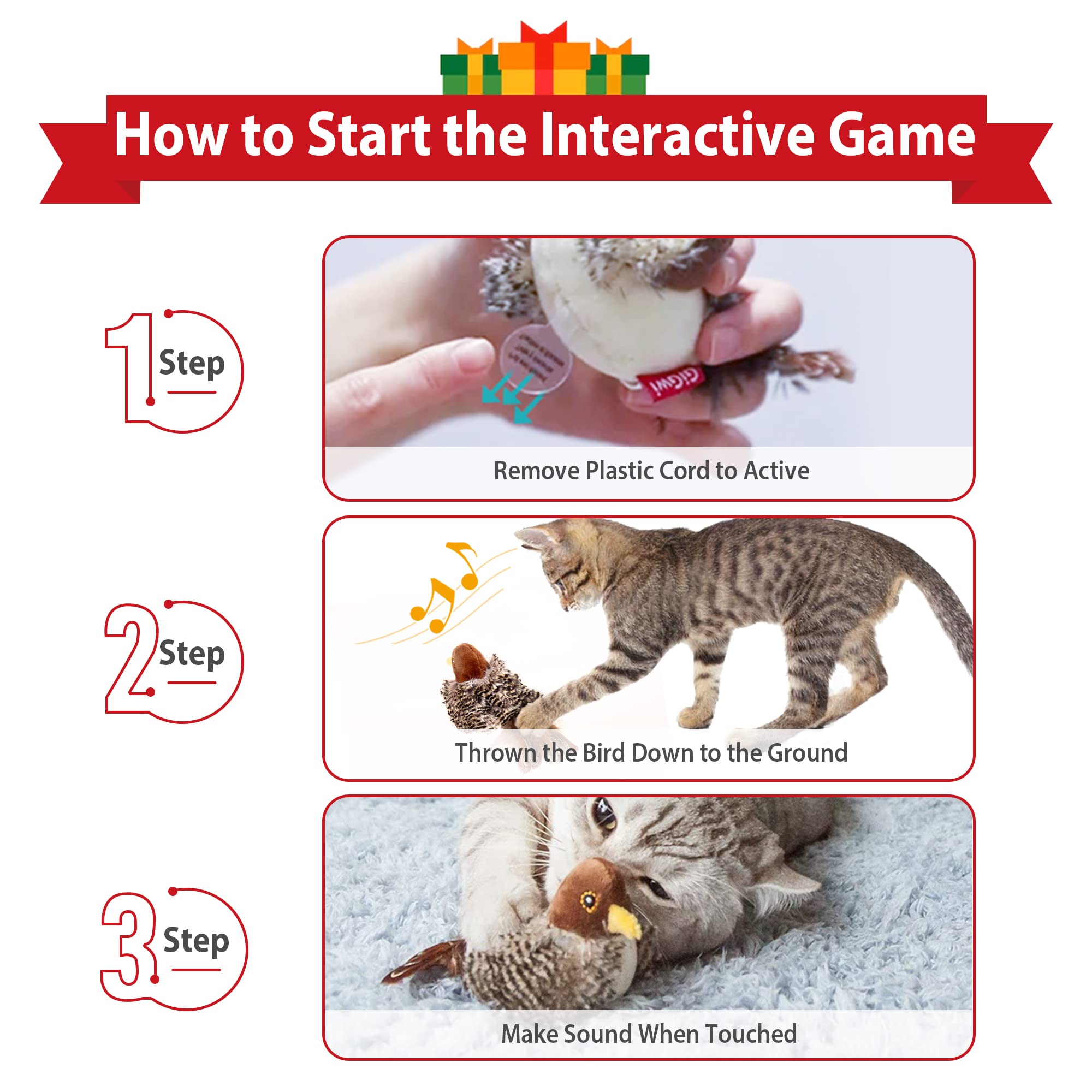 Gigwi Chirping Bird Cat Toys For Indoor Cats, Interactive Cat Toy With Real Electronic Squeaky Sound And Feather, Kitten Toys Au