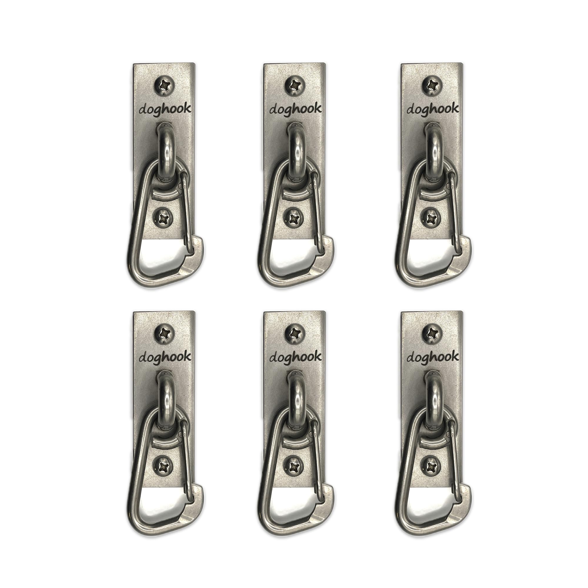 Canine Hitch- Secure Dog Leash Parking Wall Slim Hook With Clip 6 Pack - Tie Out Stainless Steel & Abs Mounting Plate For Streng