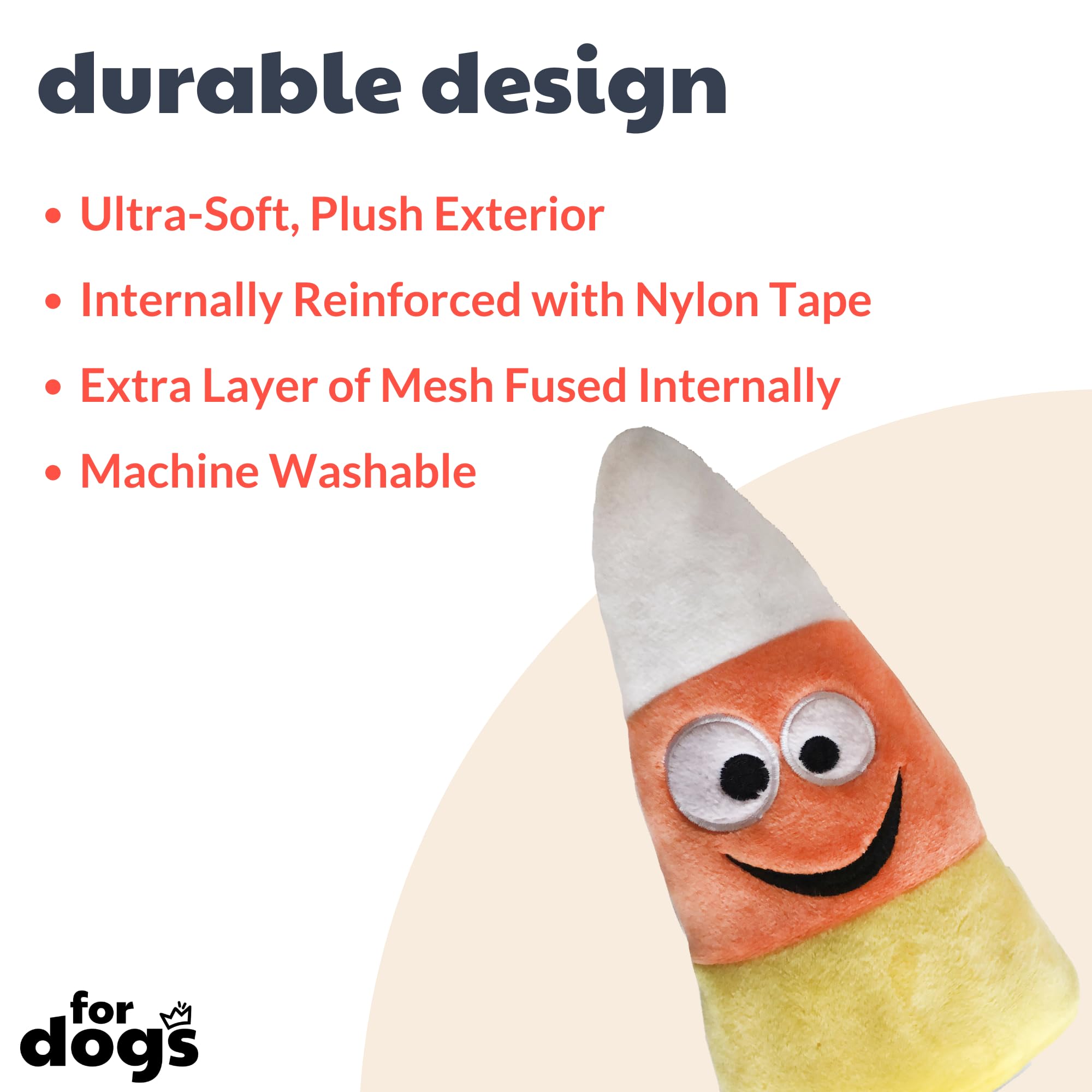 Huxley & Kent Plush Halloween Power Plush Dog Toy | Kookie Korn | 8 Inch | Squeaker | White, Orange, Yellow