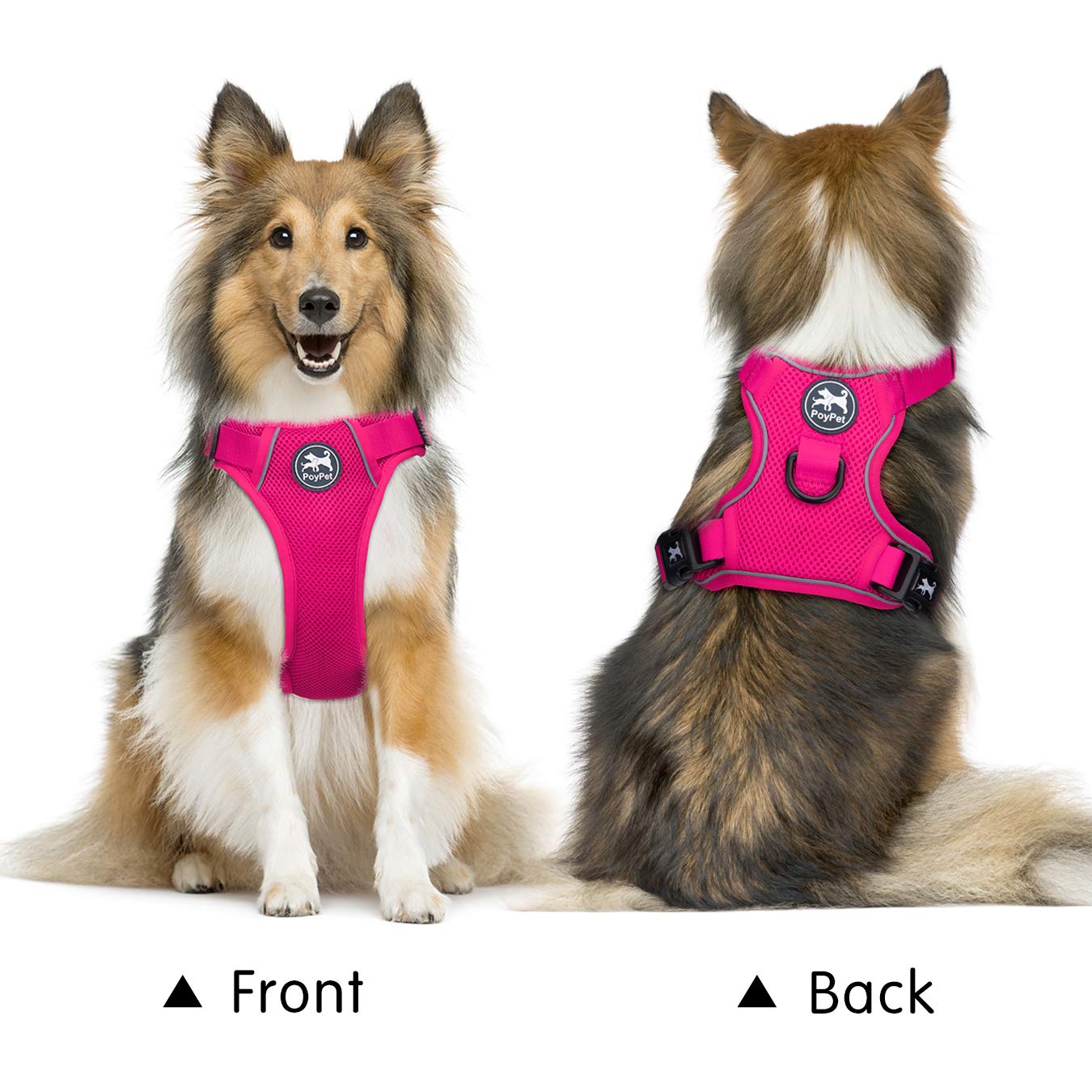 Poypet Reflective Soft Breathable Mesh Dog Harness No Choke Double Padded Vest Adjustable(Fuchsia,M)