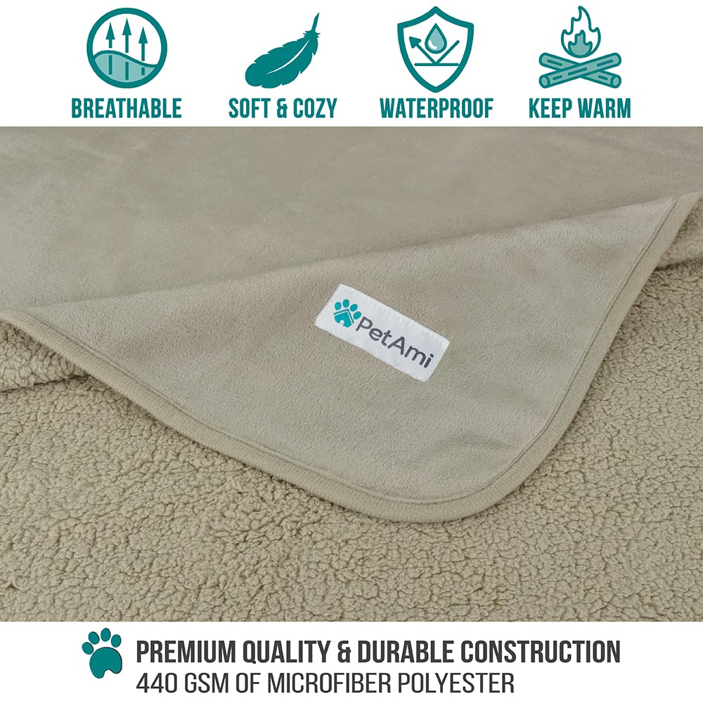 Petami Waterproof Dog Blanket For Small Medium Dogs, Pee Proof Pet Blanket Sherpa Fleece Couch Cover, Reversible Cat Throw Bed Sofa Protector, Soft Plush Washable Pad (Medium 29X40, Taupe)