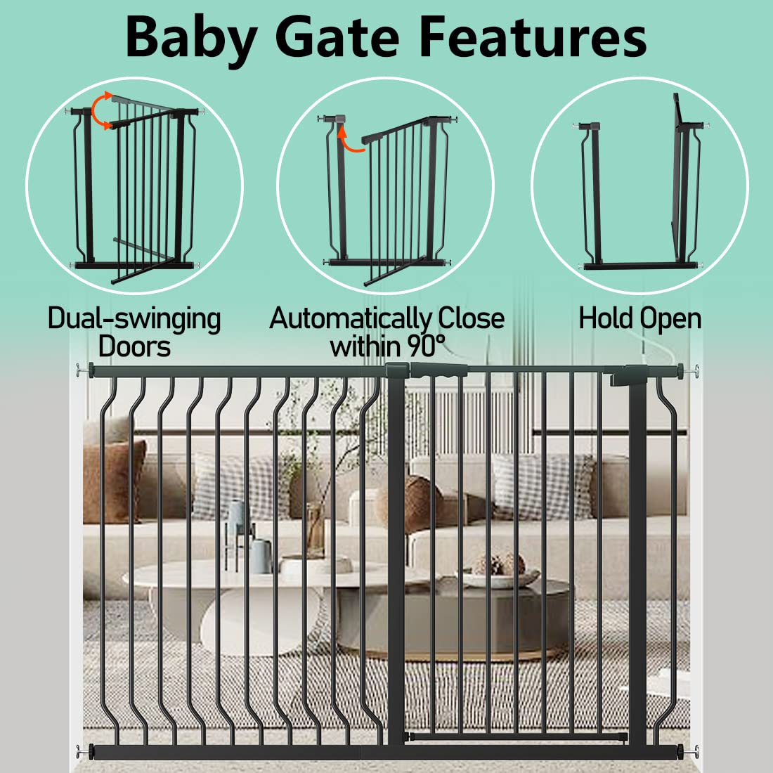 ALLAIBB White 40.55'' Extra Tall Wide 29.92-46.85'' Baby Gate Pressure Mounted Walk Through Child Kids Safety Toddler Tension Pe