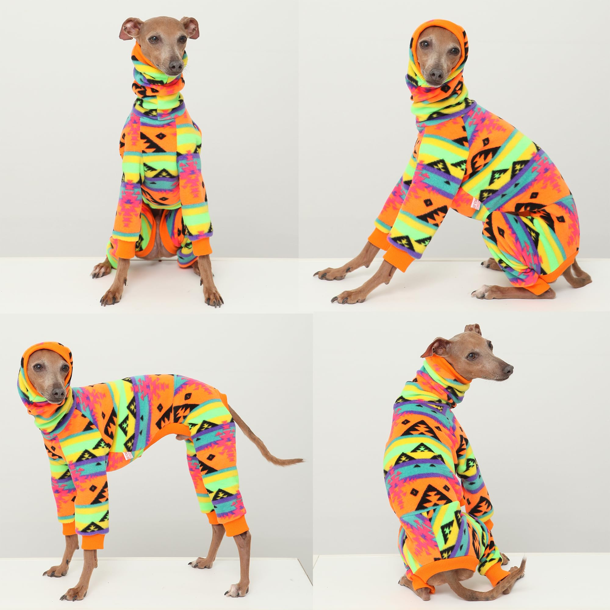 D Doggy Star Italian Greyhound Sweater Turtleneck Outfit Nordic Fleece Onesie Clothes Whippet For Dog Coat (Xl,Orange Nordic)