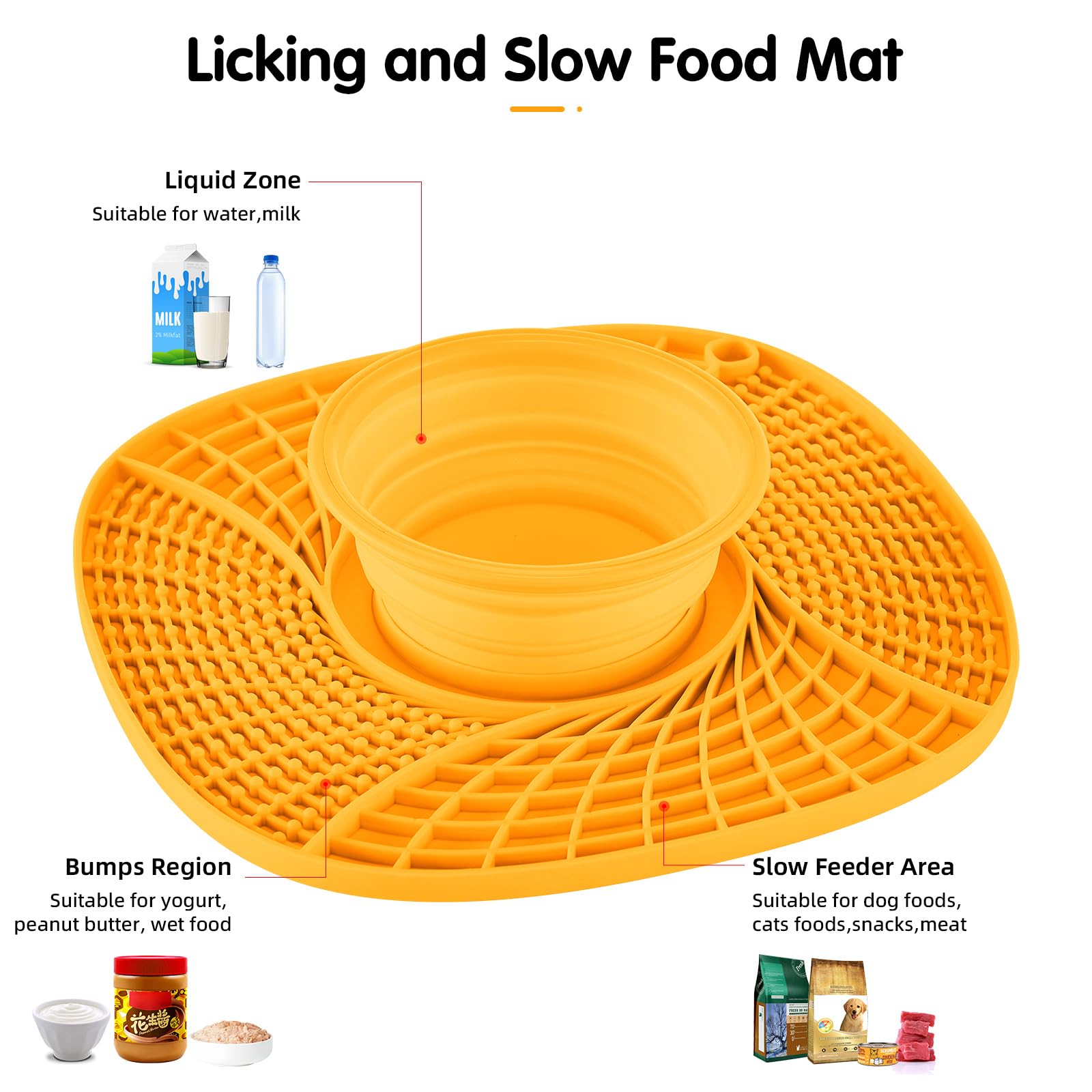 Ofcasa Lick Mat For Small Dogs And Cats With Suction Cups, Silicone Slow Feeder Lick Pad With Collapsible Bowl For Anxiety Relie