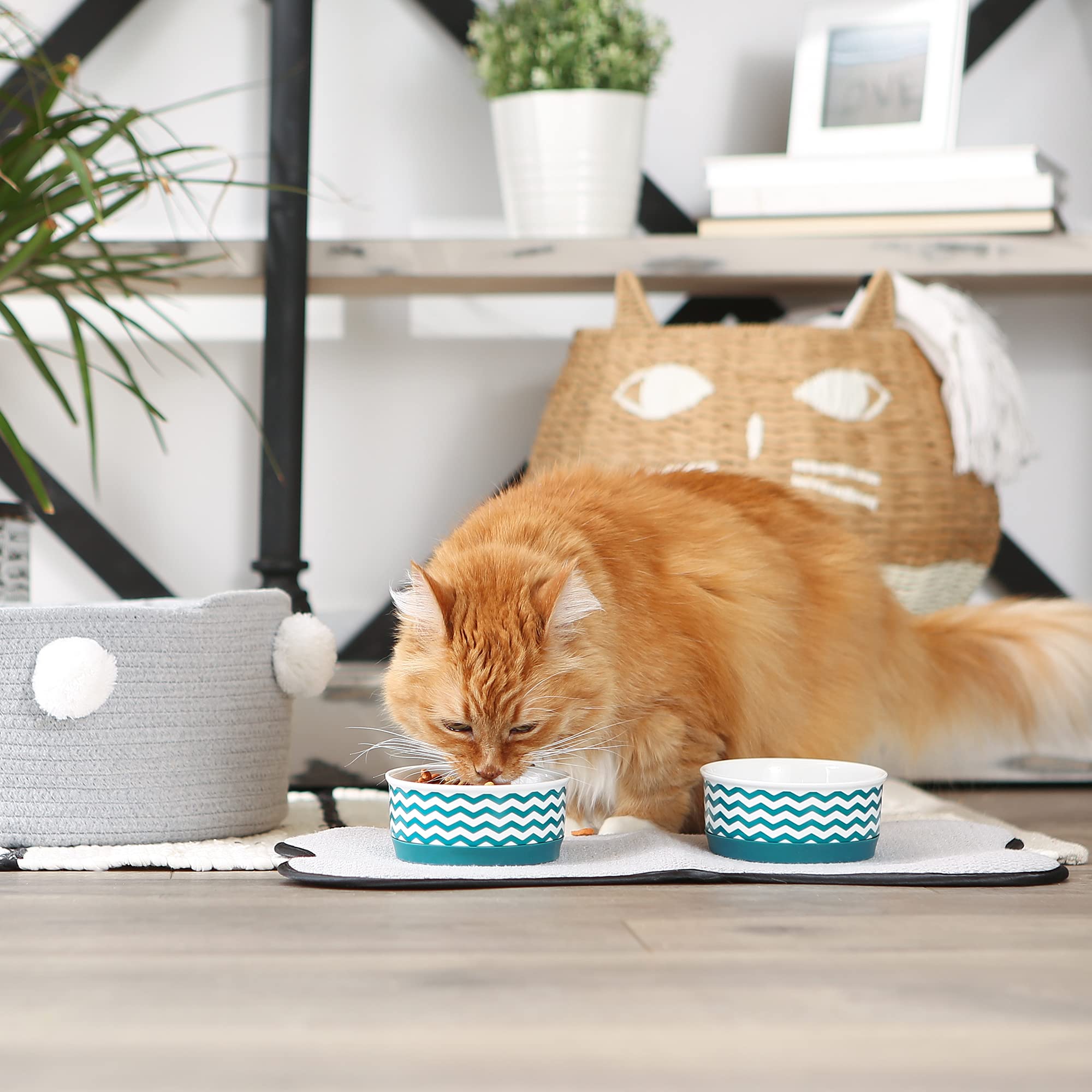 Bone Dry Ceramic Pet Collection Chevron, Small Set, 4.25X2, Teal, 2 Piece