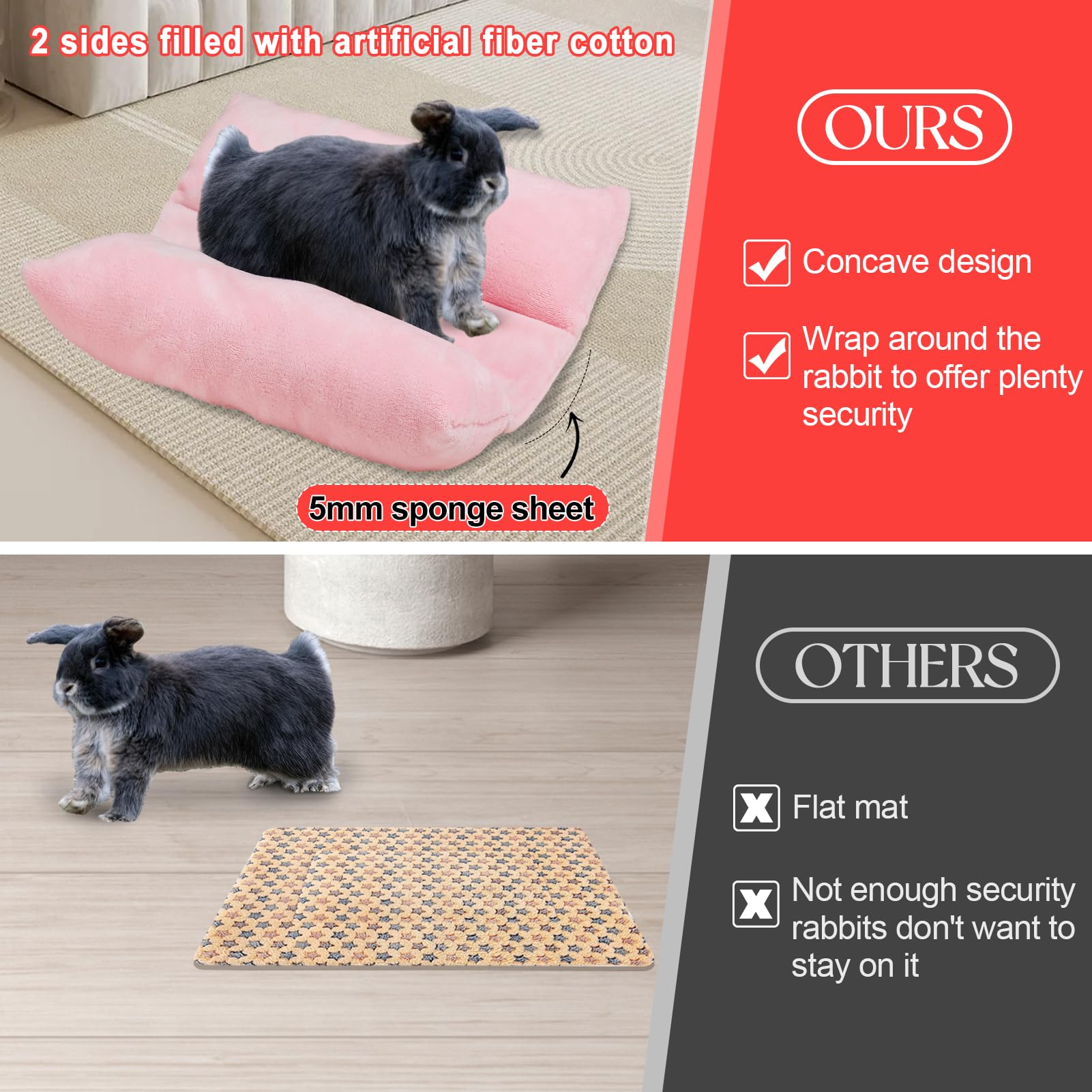 Mewtogo 13 X 14In Rabbit Bed, Thickened Soft Snuggle Bunny Bed, Cuddle Cushion Plush Mat With Cotton Lounger Pillows, Small Pet