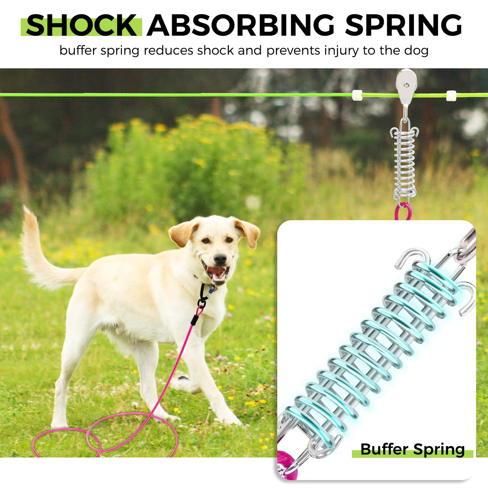 Snagle Paw Heavy Duty Dog Runner For Yard,75Ft Dog Run Cable With 10Ft & 10Ft Pulley For Large Dogs Up To 250Lbs, Aerial Dog Zip