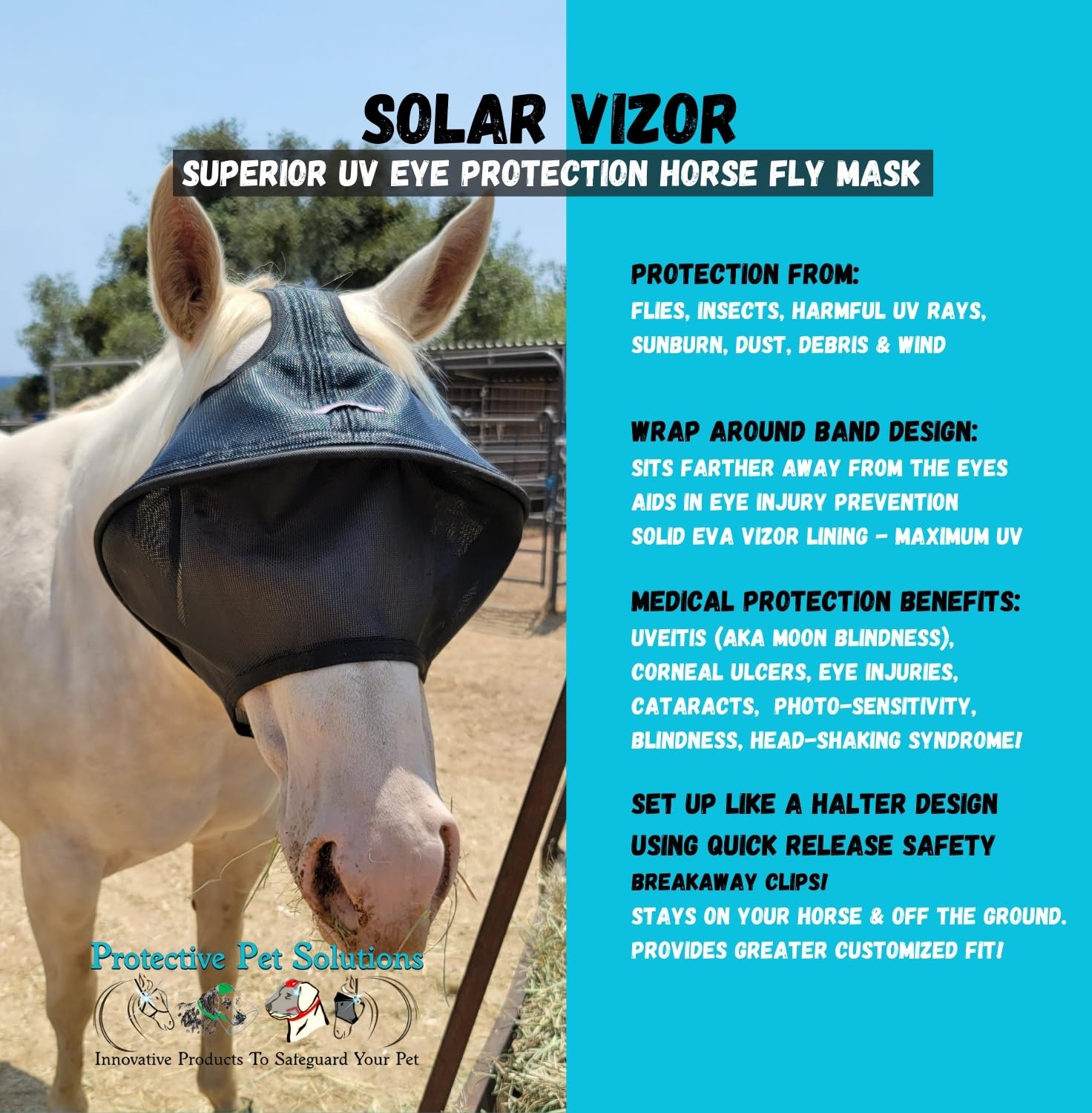 EquiVizor Solar Vizor Horse Fly Mask (Size COB), Superior UV Eye Protection to 100% for Horses with Uveitis, Photosensitivity, U