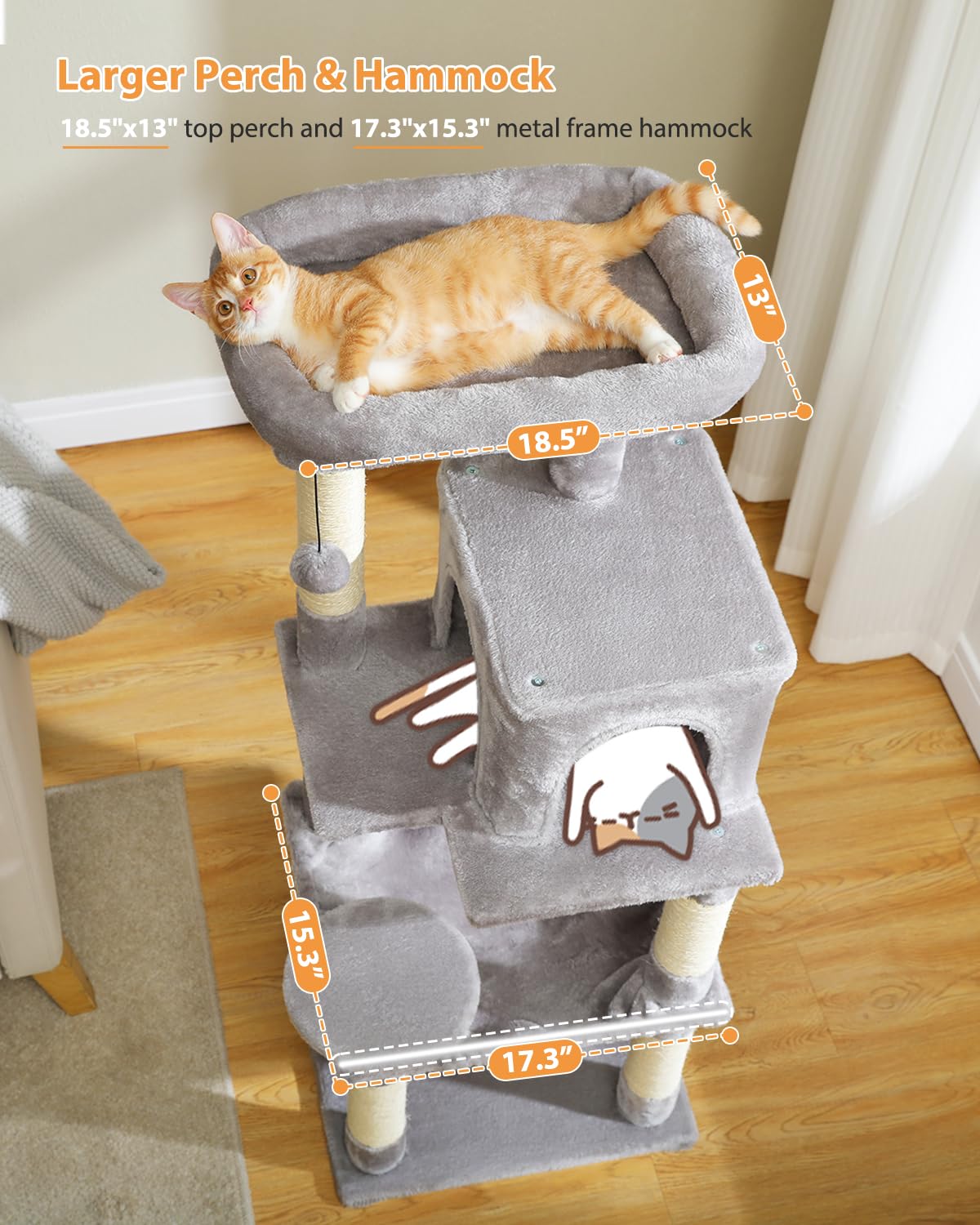 PETEPELA 45.7  Cat Tree for Indoor Cats, 5-Level Cat Tower for Large Cats with Metal Frame Large Hammock (17.3 x15.3 ), Cat Cond