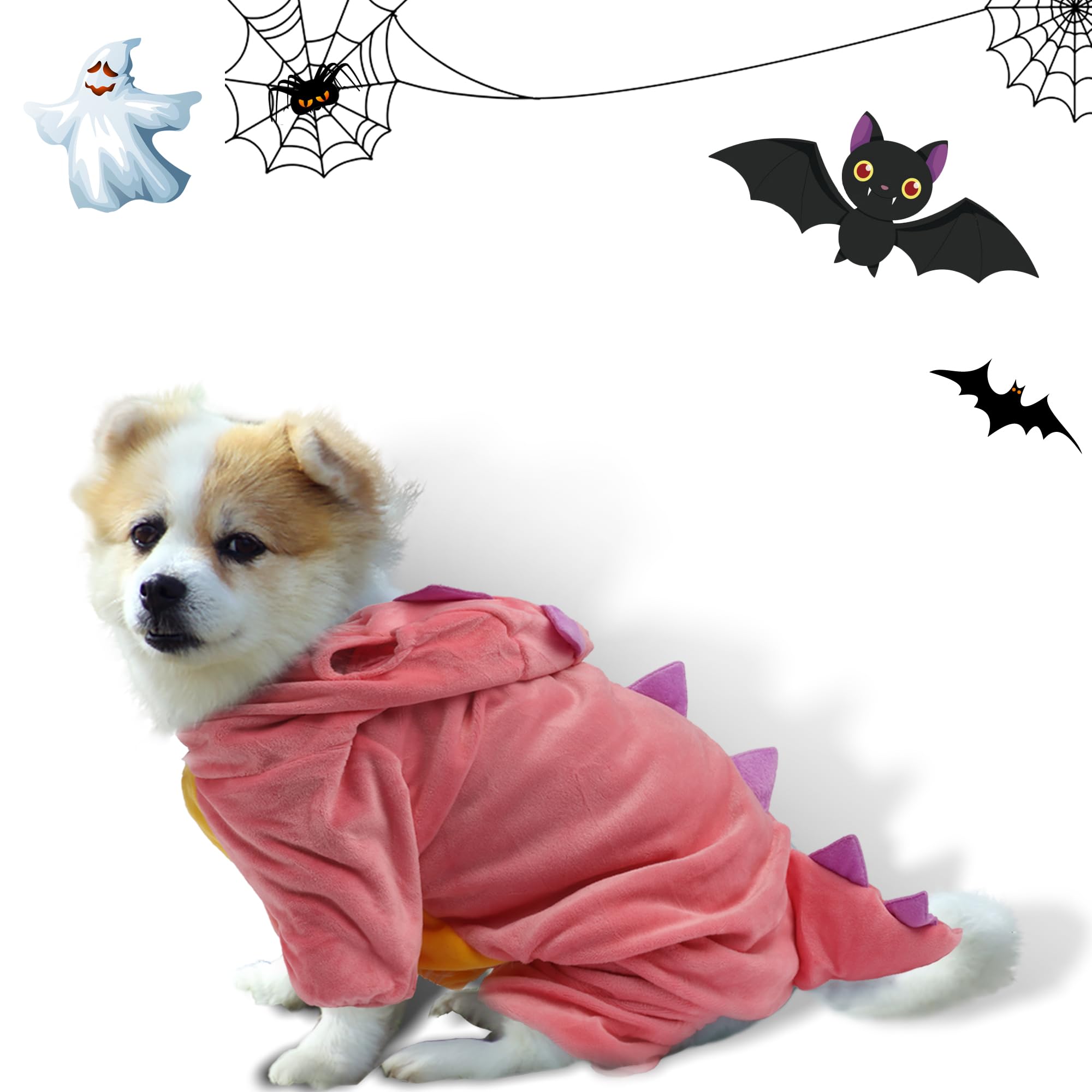 Delifur Dinosaur Dog Halloween Costume Pet Dino Hoodie For Small Dogs Cats (2Xl, Pink)