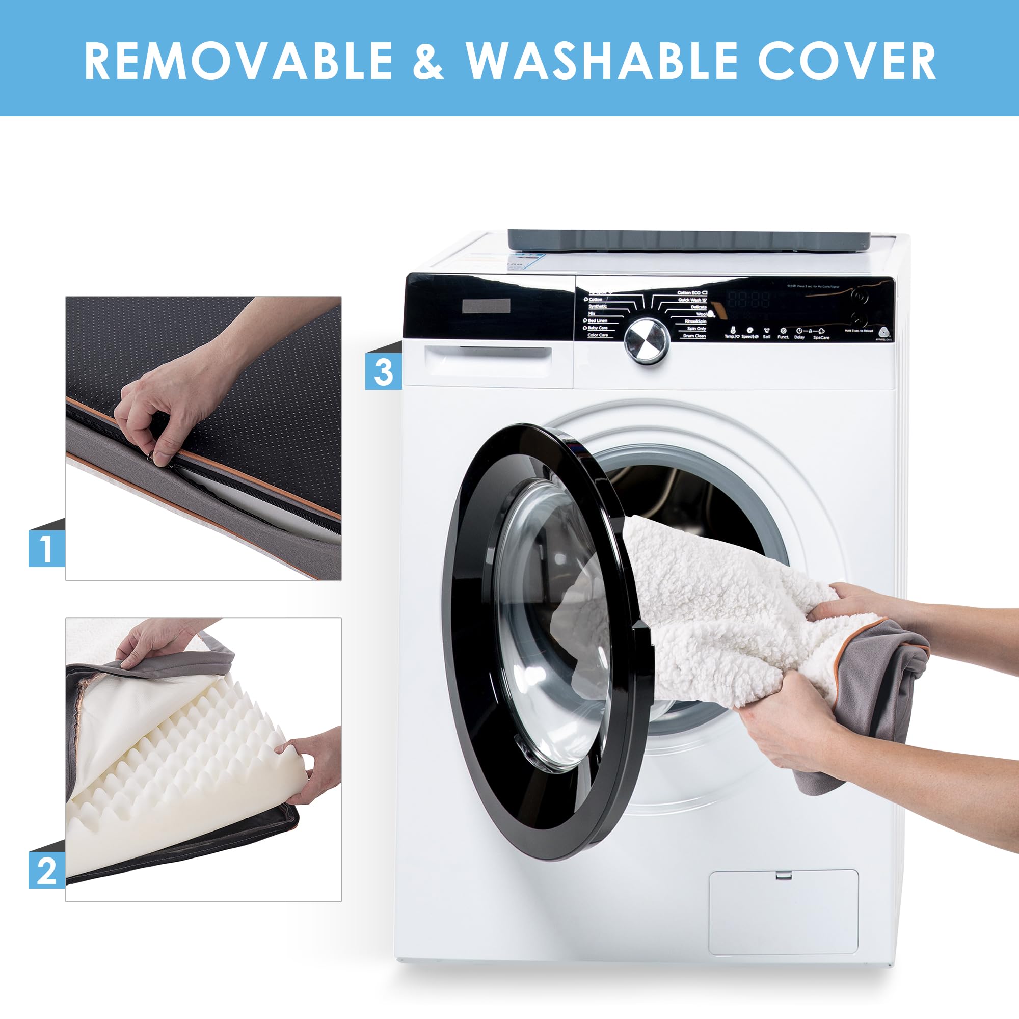 Sunheir Orthopedic Dog Bed For Large Dogs, Large Dog Bed With Removable Waterproof Cover And Machine Washable Dog Bed, Egg Crate Foam Pet Bed Mat, L(35'X22'X3'), Light Grey