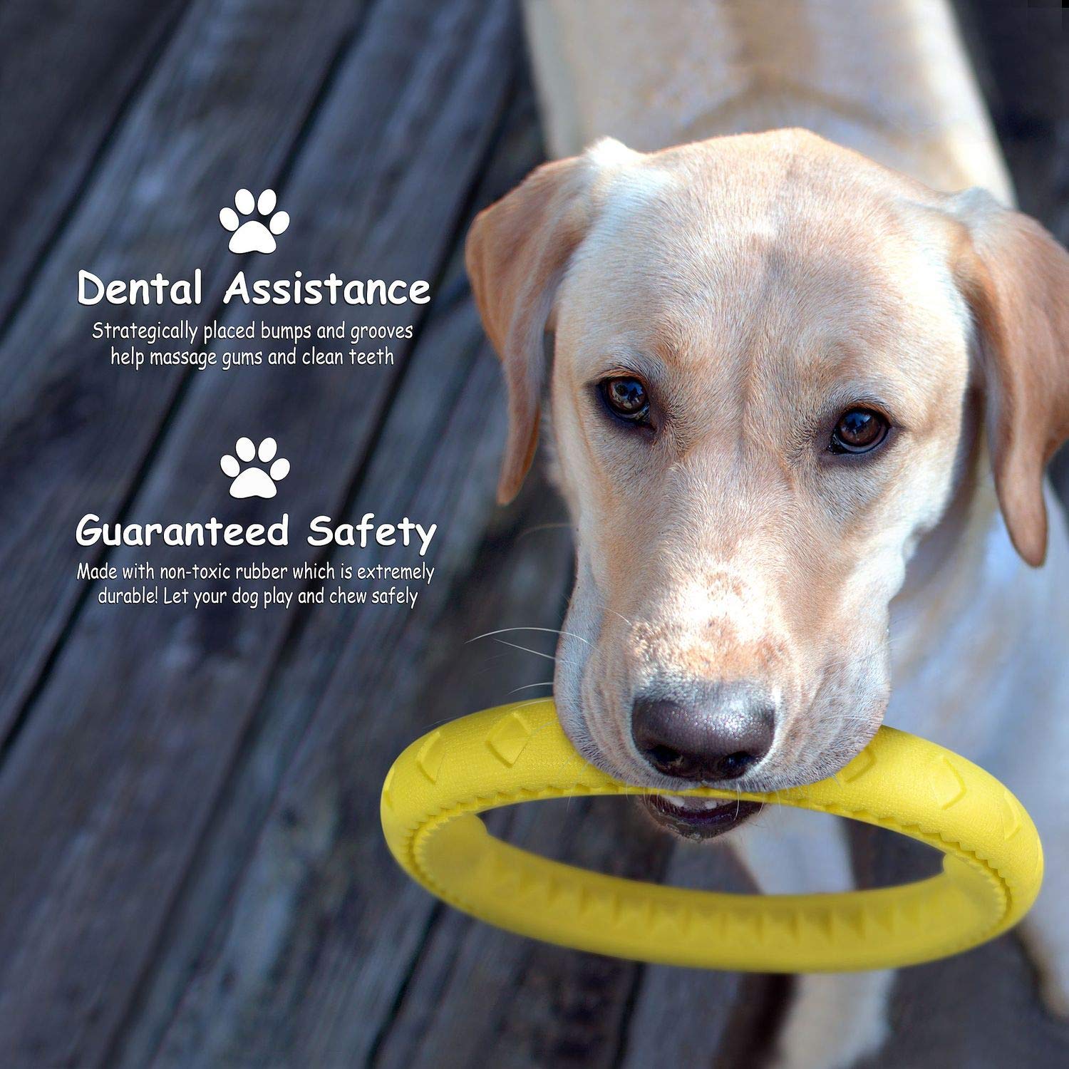 Fluffy Paws Dog Chewing Ring - Soft Rubber Dental Toy for Small/Medium Dogs - 10", Yellow