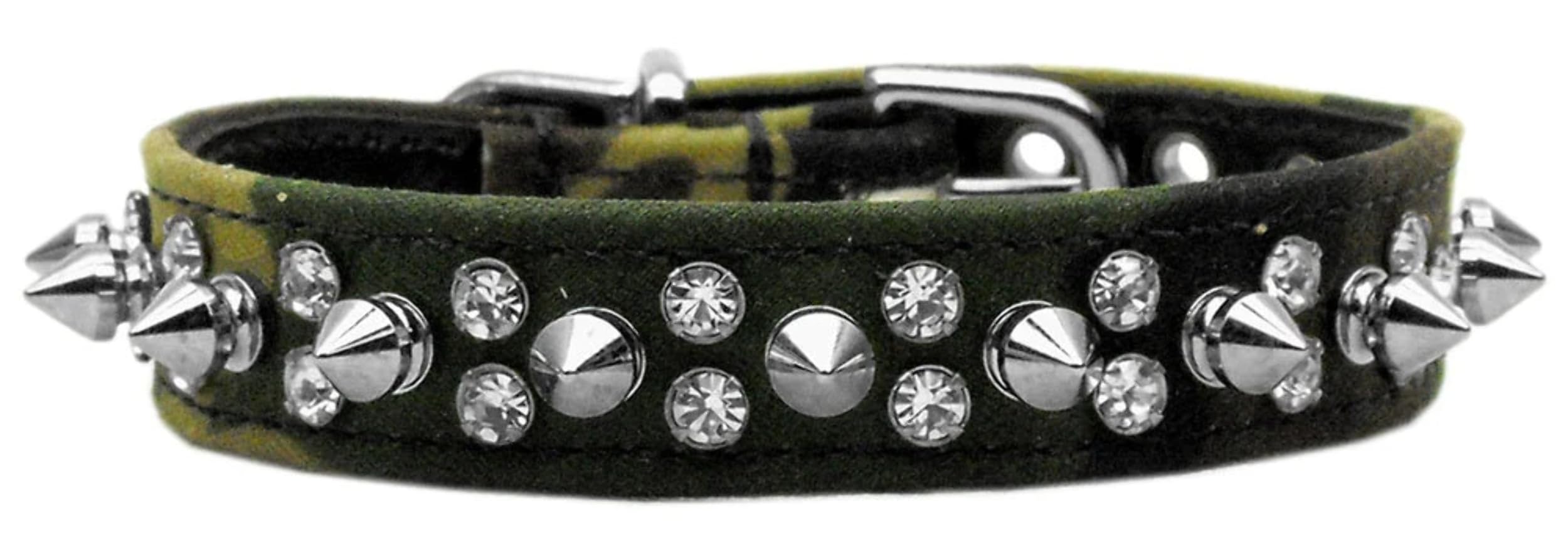 Pet and Dog Spike Collar, Double Crystal & Spikes Green Camo 18