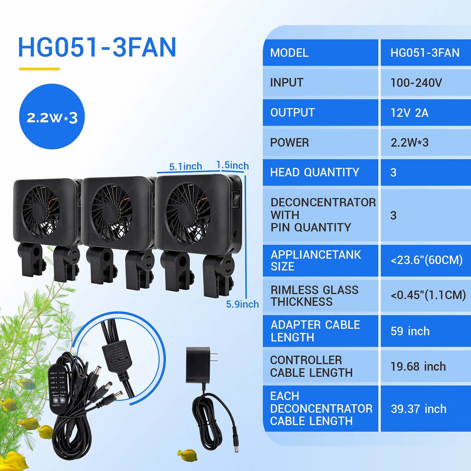 Hygger Aquarium Chillers Fan, Quiet Fish Tank Cooling Fan Equipment With Adjustable Speed Controller, Suitable For Freshwater Sa