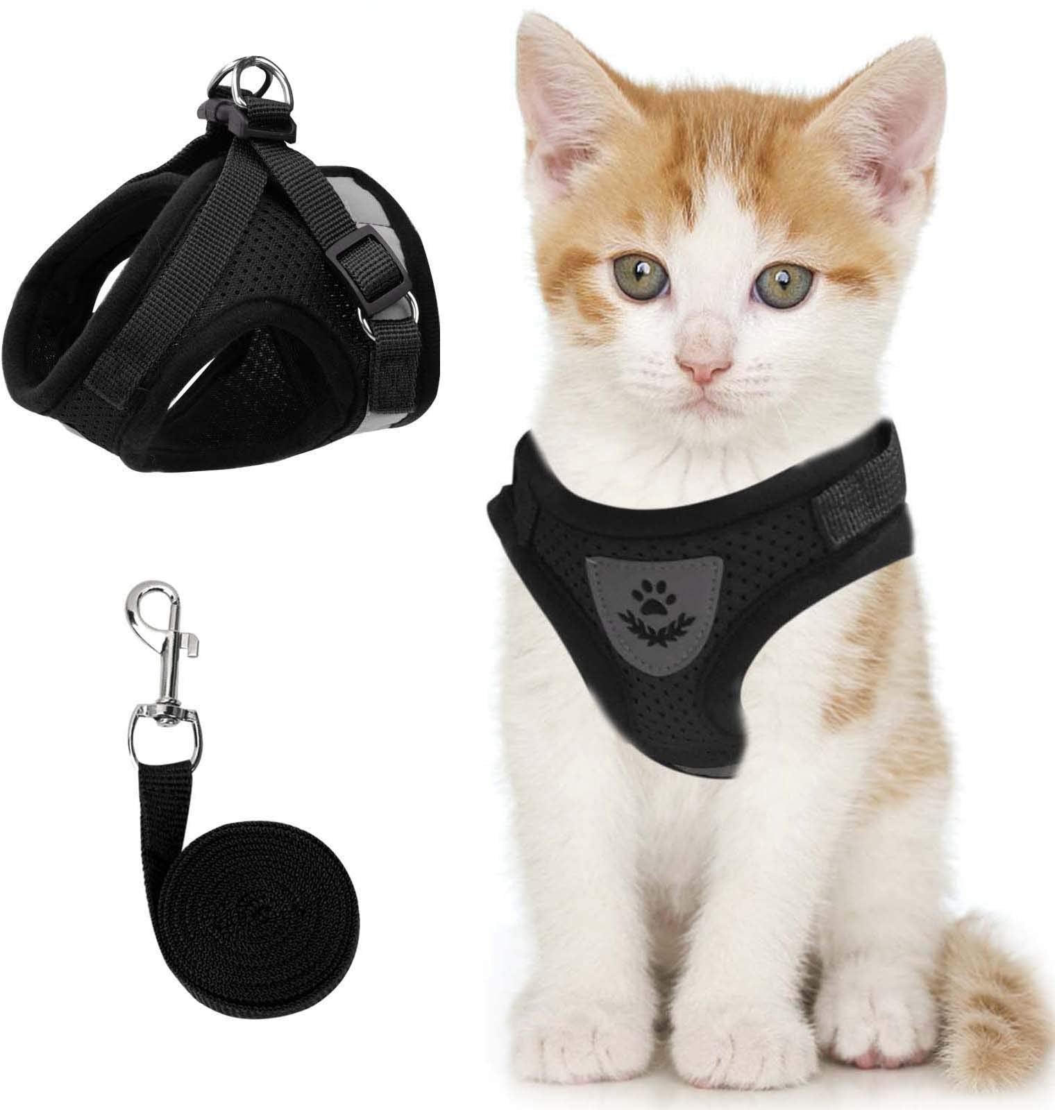 Cat & Dog Vest Harness - All Weather Mesh, Reflective Strap, Step-In Adjustable For Small Cats & Dogs (Black, Xs)