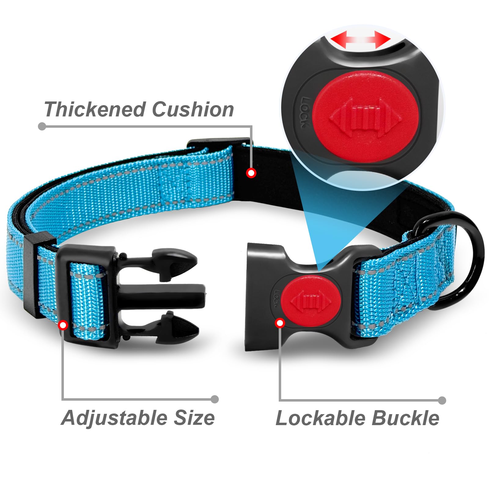 Leash And Collar Set With Nylon Soft Hand Pad, Adjustable Reinforced Collar For Large Dogs, 5Ft, Blue