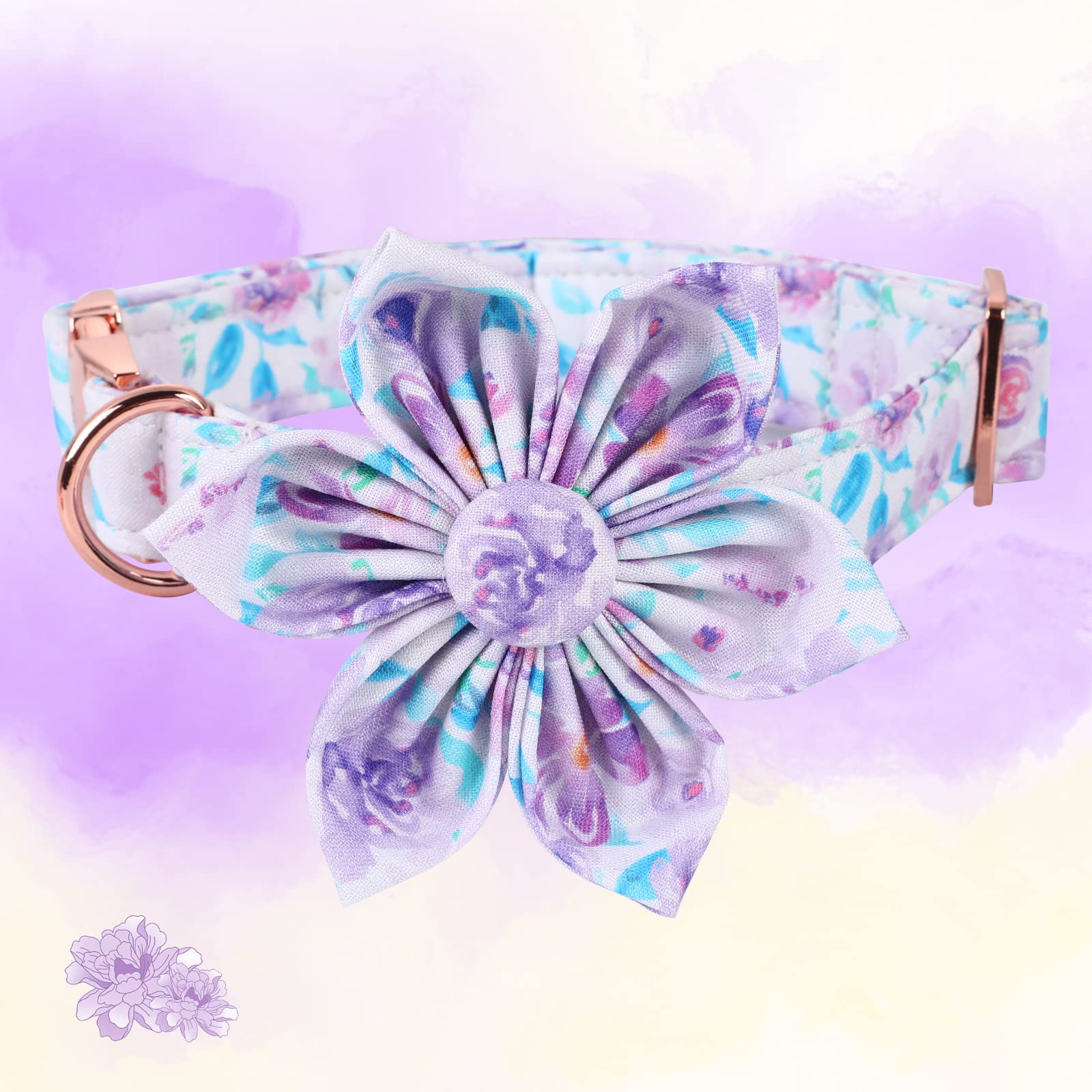 Lionheart Glory Dog Collar, Purple Dog Collar with Flower, Cute Floral Pattern Pet Collar Adjustable Dog Collar for X-Small Dogs