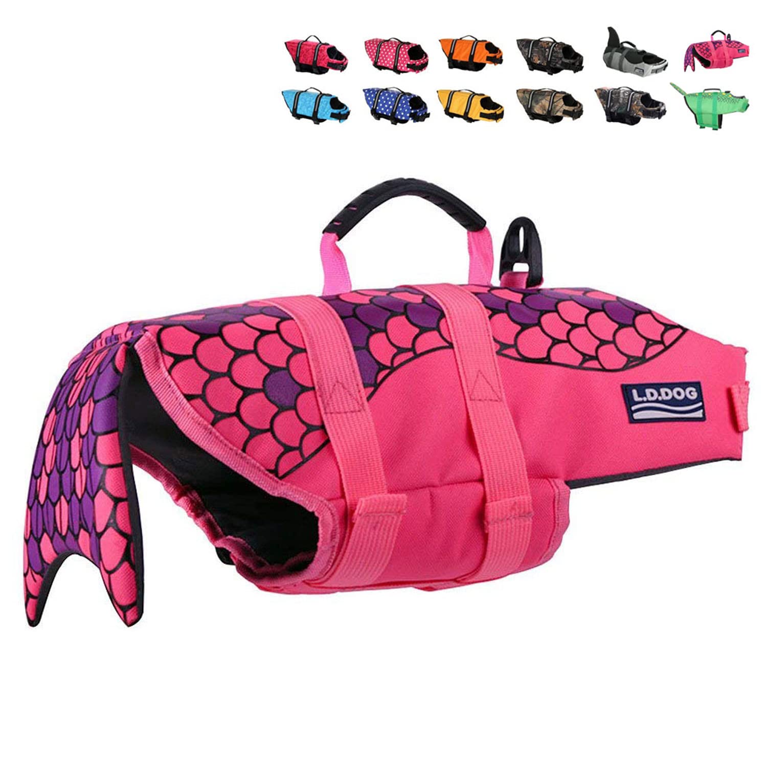 Haocoo Dog Life Jacket Vest Saver Safety Swimsuit Preserver With Reflective Stripes/Adjustable Belt Dogs (Mermaid,Xxl)