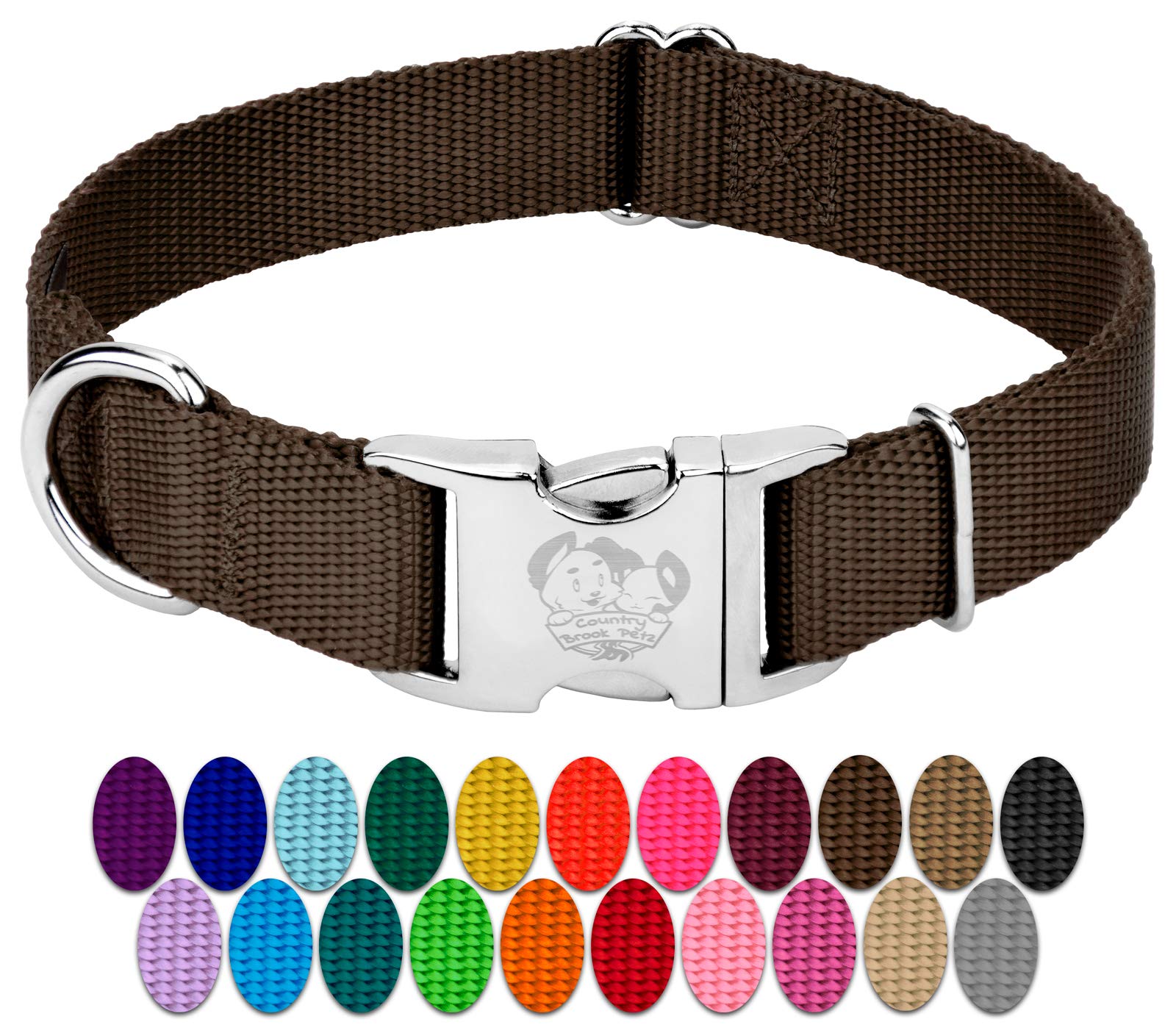 Country Brook Design - Vibrant 30+ Color Selection - Premium Nylon Dog Collar With Metal Buckle (Small, 3/4 Inch, Brown)