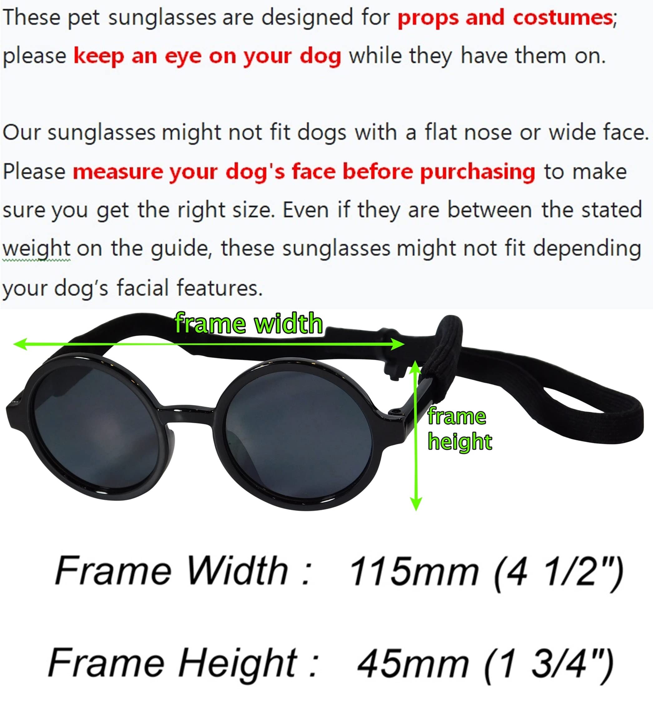 G001 Dog Cat Pet Costume Prop Round Sunglasses Medium Breeds 20-40 Lbs (Black + Hot Pink)