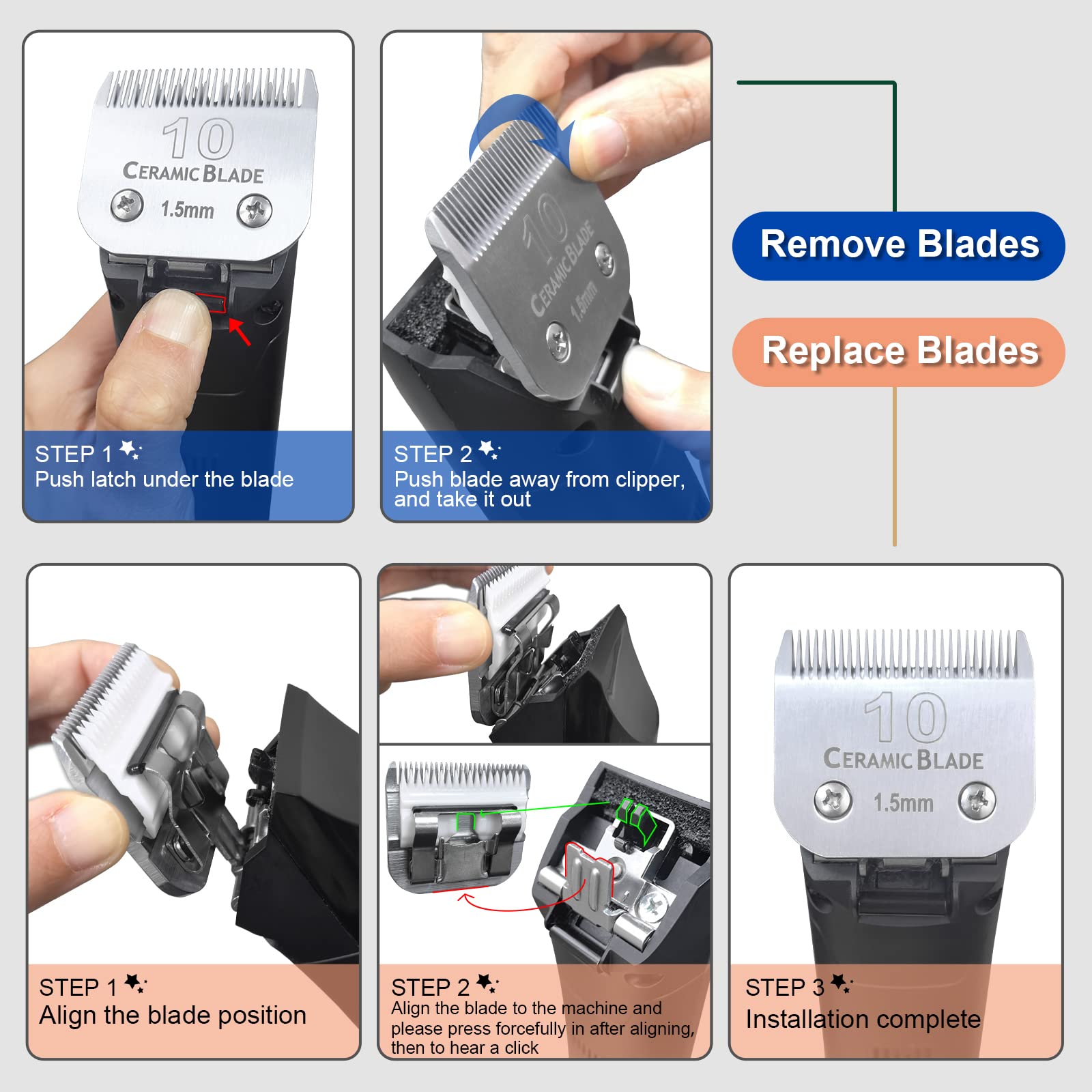 Size 7FC/5FC/4FC/3FC Detachable Pet Dog Grooming Clipper Ceramic Blades Set,Compatible with Andis,Oster A5,Wahl KM10 Series Clip