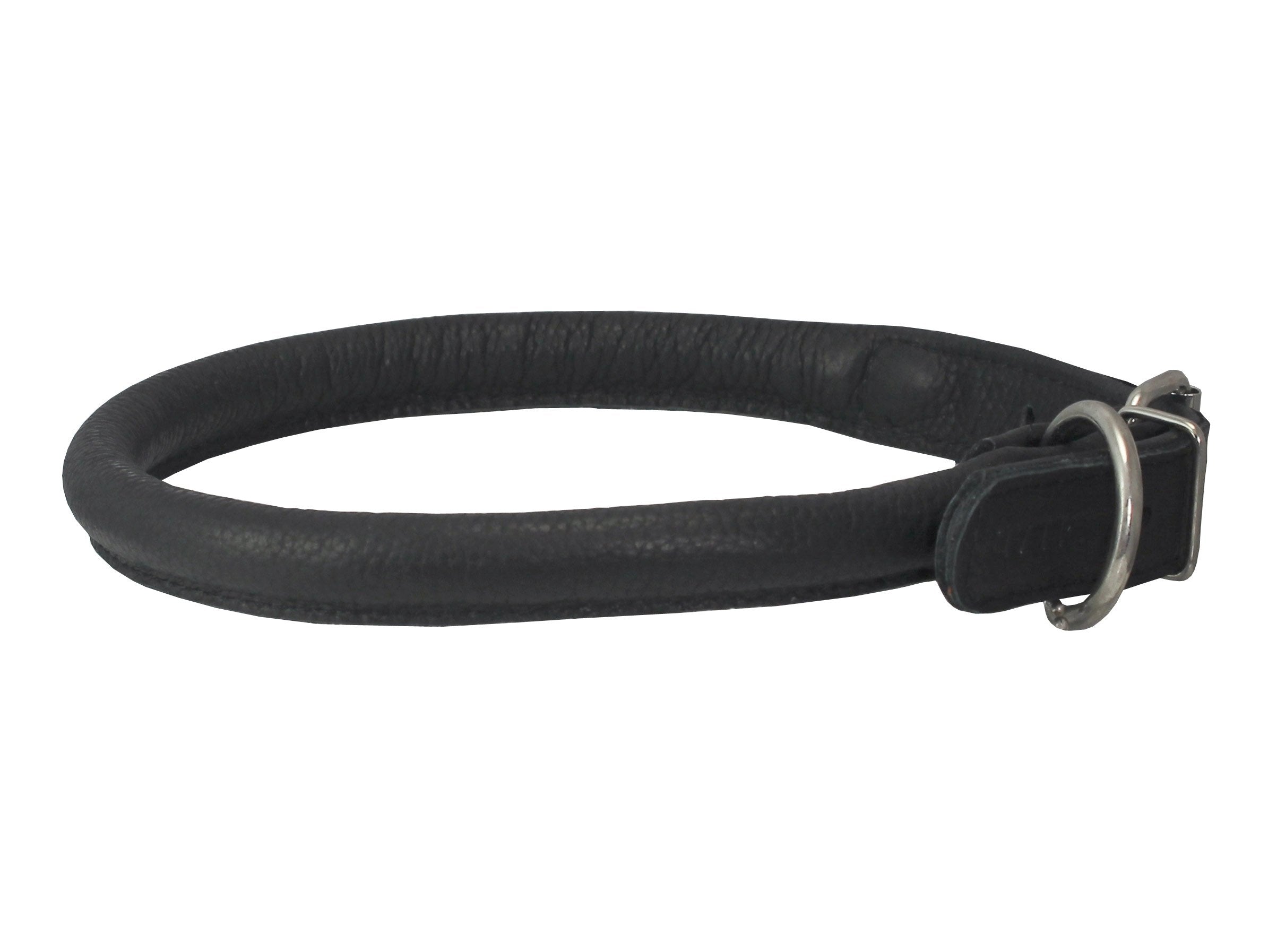 Genuine Leather Rolled Dog Collar 15''-18'' Neck Size, Chow Chow, Collie, Labrador