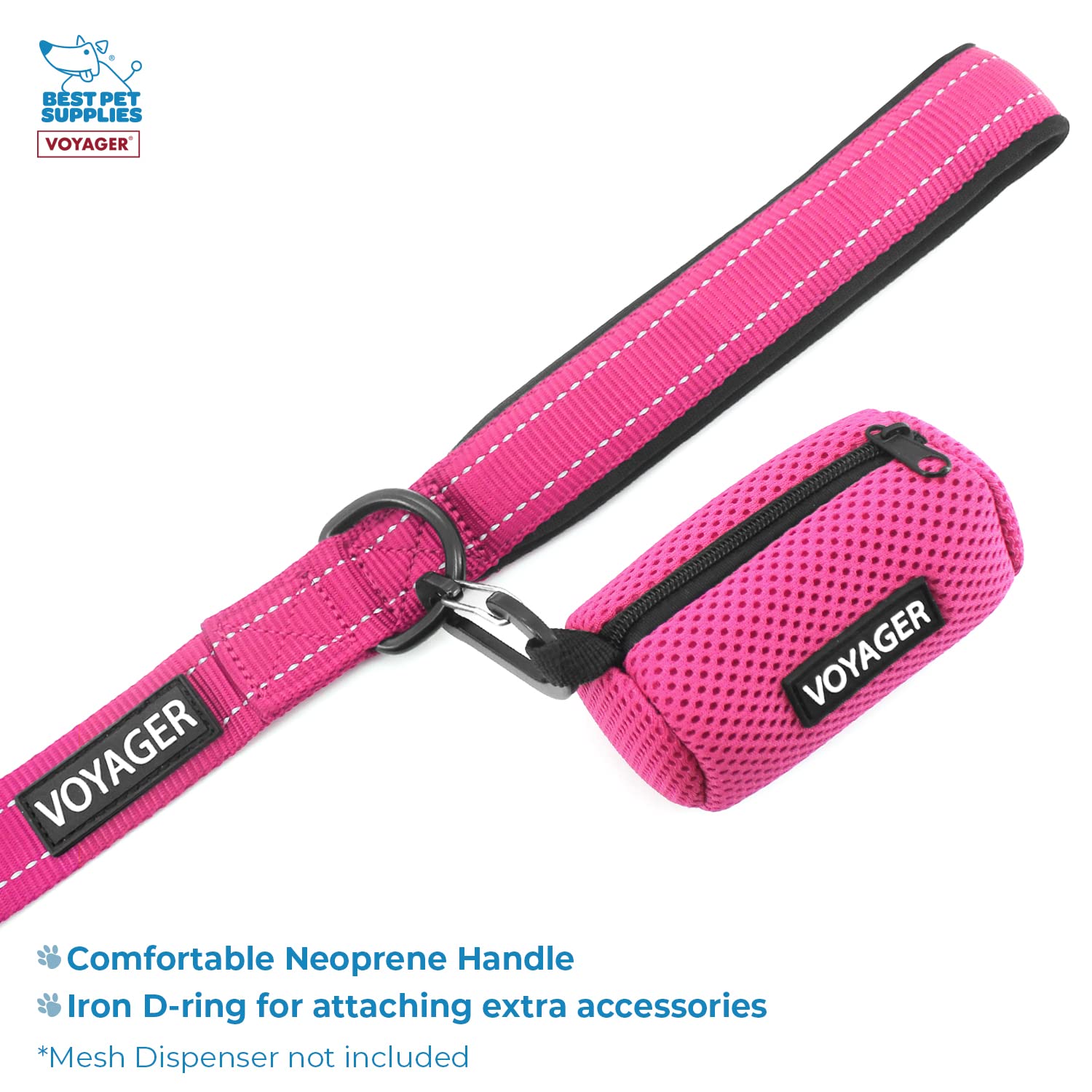 Voyager Step-In Air All Weather Mesh Harness And Reflective Dog 5 Ft Leash Combo With Neoprene Handle, For Small, Medium And Large Breed Puppies By Best Pet Supplies - Leash Harness (Fuchsia), Xxs