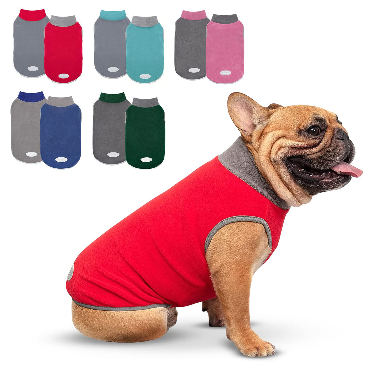 Cyeollo 2 Pack Dog Sweater Small Dog Fleece Sweatshirt Reflective Stripe Pullover Stretchy Dog Jacket Lightweight Vest Pet Dog Clothes For Puppy Dogs Grey & Red