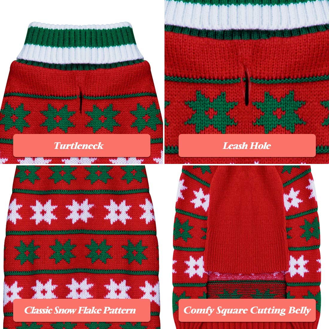 Kyeese New Year Dog Sweater For Small Dog Snowflake Red Dog Turtleneck Knitwear With Leash Hole