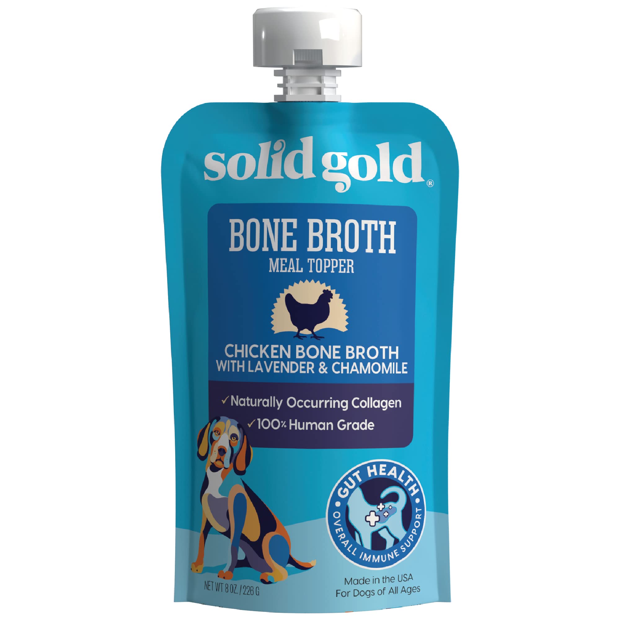 Solid Gold Chicken Bone Broth for Dogs - Grain Free, 96 Fl Oz - Nutrient Dense Gravy Topper for Gut Health & Hydration