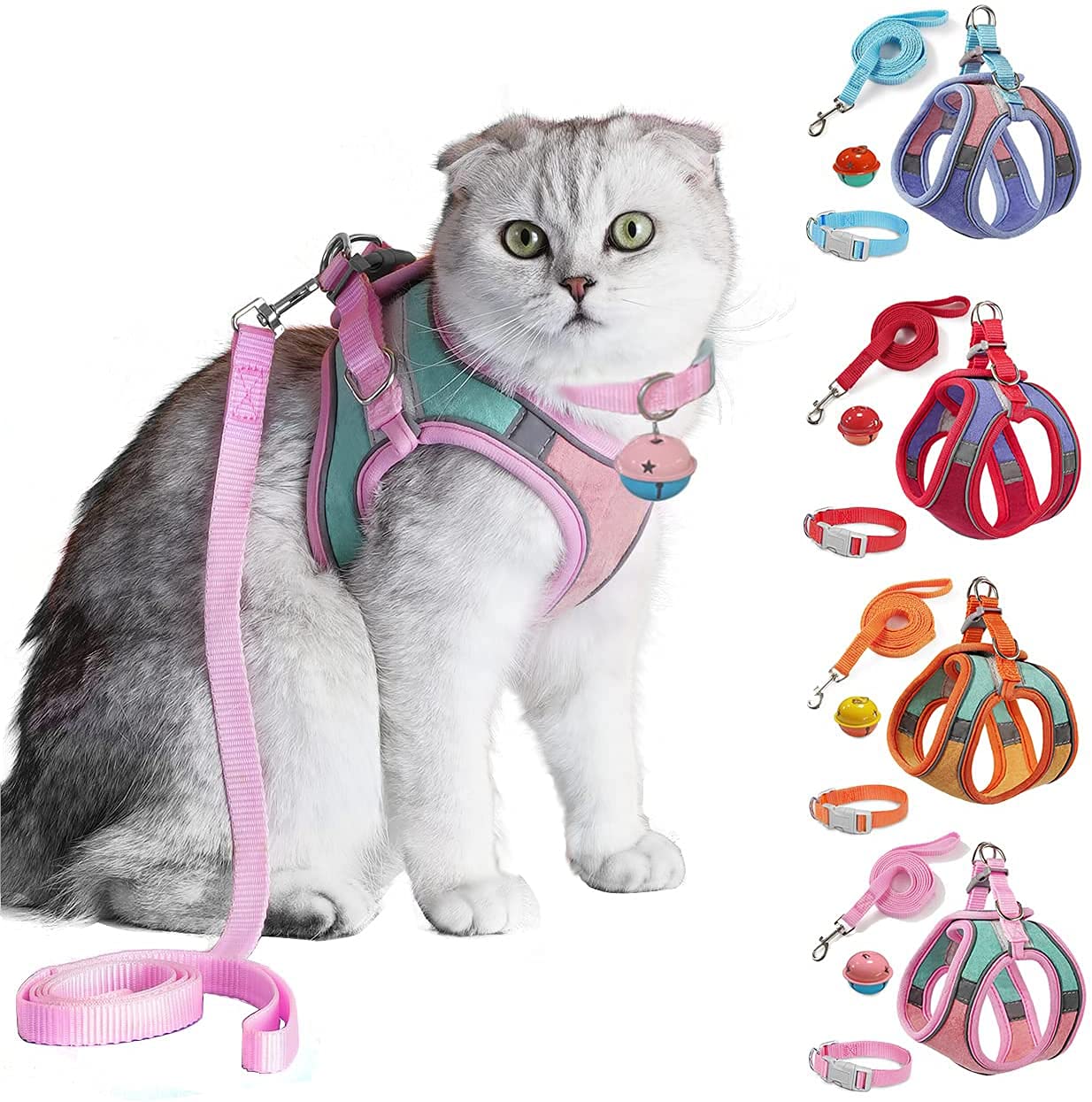 Jsxd Cat Harness,Leash And Collar Set,Escape Proof Kitten Vest Harness For Walking,Easy Control Night Safe Pet Harness With Refl