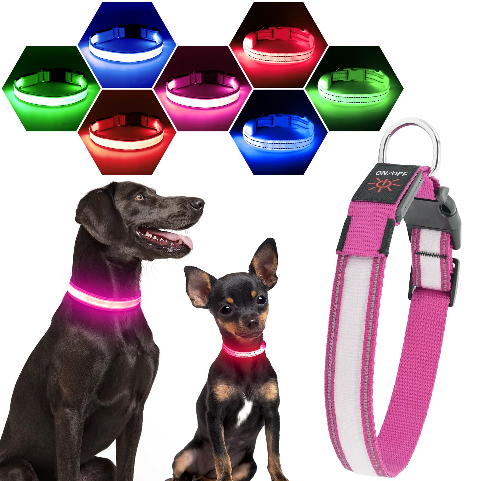 Visinite Light Up Dog Collars, Lighted Dog Collars Rechargeable Waterproof, Dog Glow Collar for Pet Safety Dog Lights Night Walk