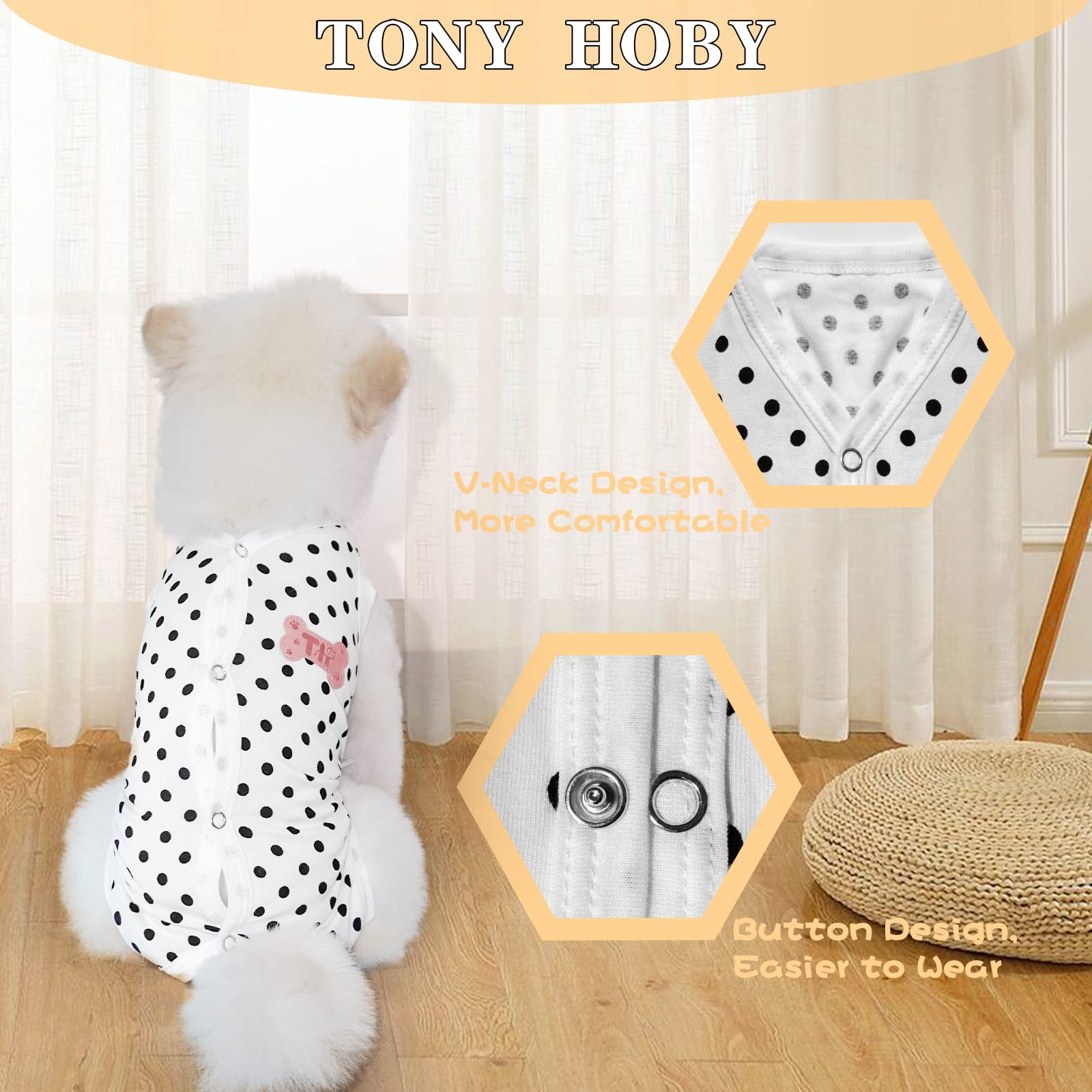 Tony Hoby Summer Dog Pajamas, Soft Breathable Dog Jumpsuit With Polka Dots (Rosy Red, L)