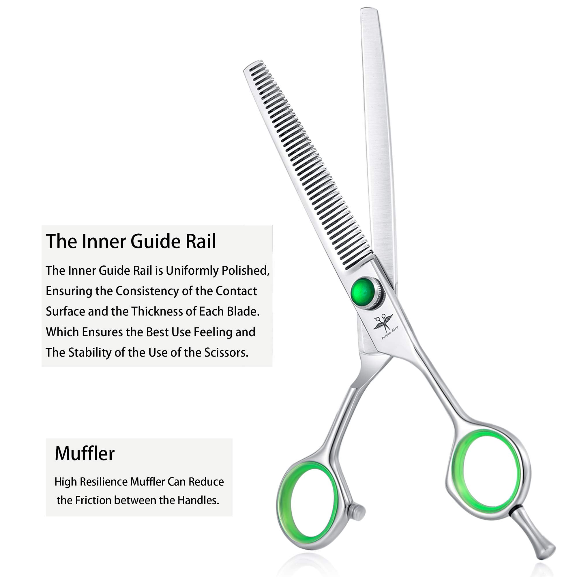 Purplebird 7 Inch Straight, Downward Curved Dog Grooming Scissors Set Professional Pet Cutting, Thinning Texturizing Shears Safety Blunt Tip Trimming Shearing Dog Cat Japanese Stainless Steel Silver