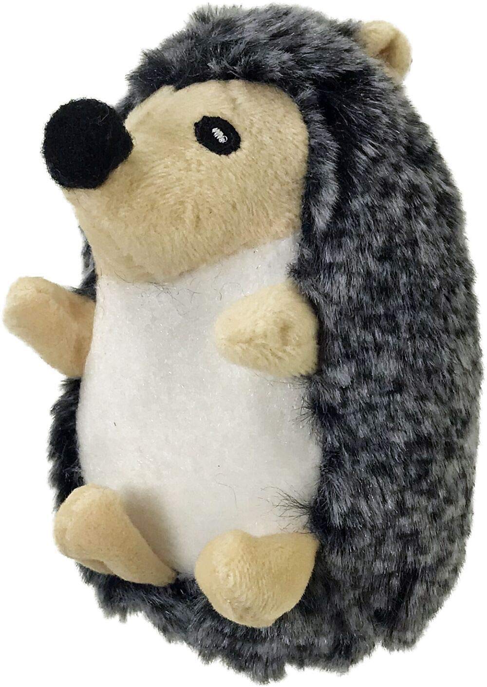 PetSport Tiny Tots Plush Dog Toy - Soft Squeaker Hedgehog for Small Dogs, Grey/White, Model 20465