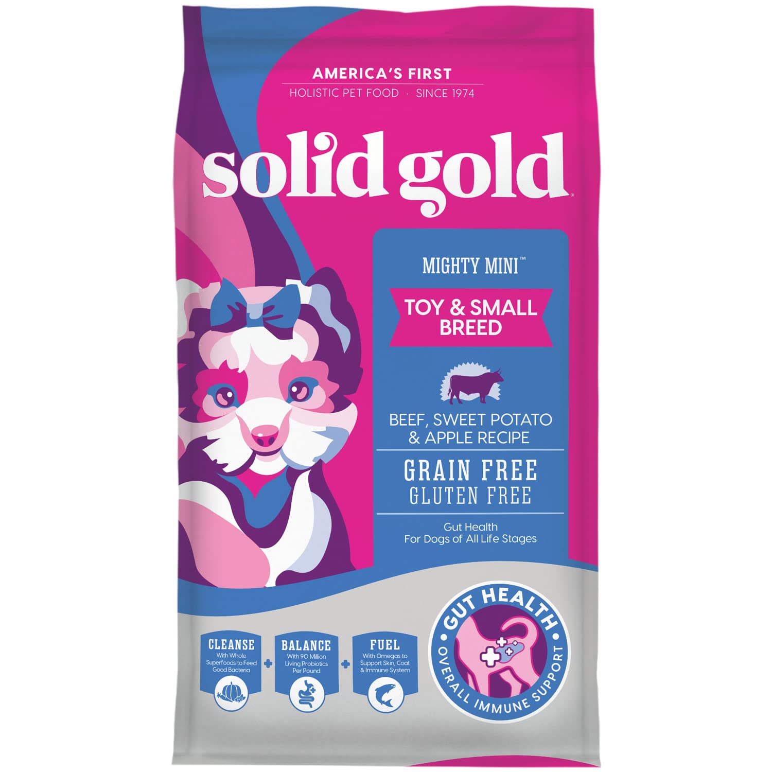 Solid Gold Toy & Small Breed Dry Dog Food Small Bites - Real Beef, Grain Free, Gluten Free, High Fiber Kibble with Probiotics fo