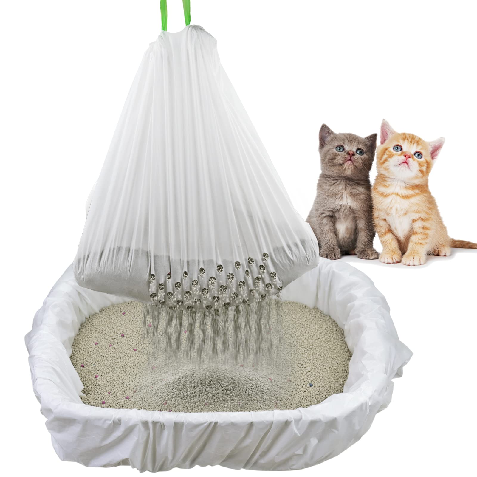 Sifting Cat Litter Box Liners Bags with Holes-Drawstring Scratch Resistant Waste (1, S (31  18inch))
